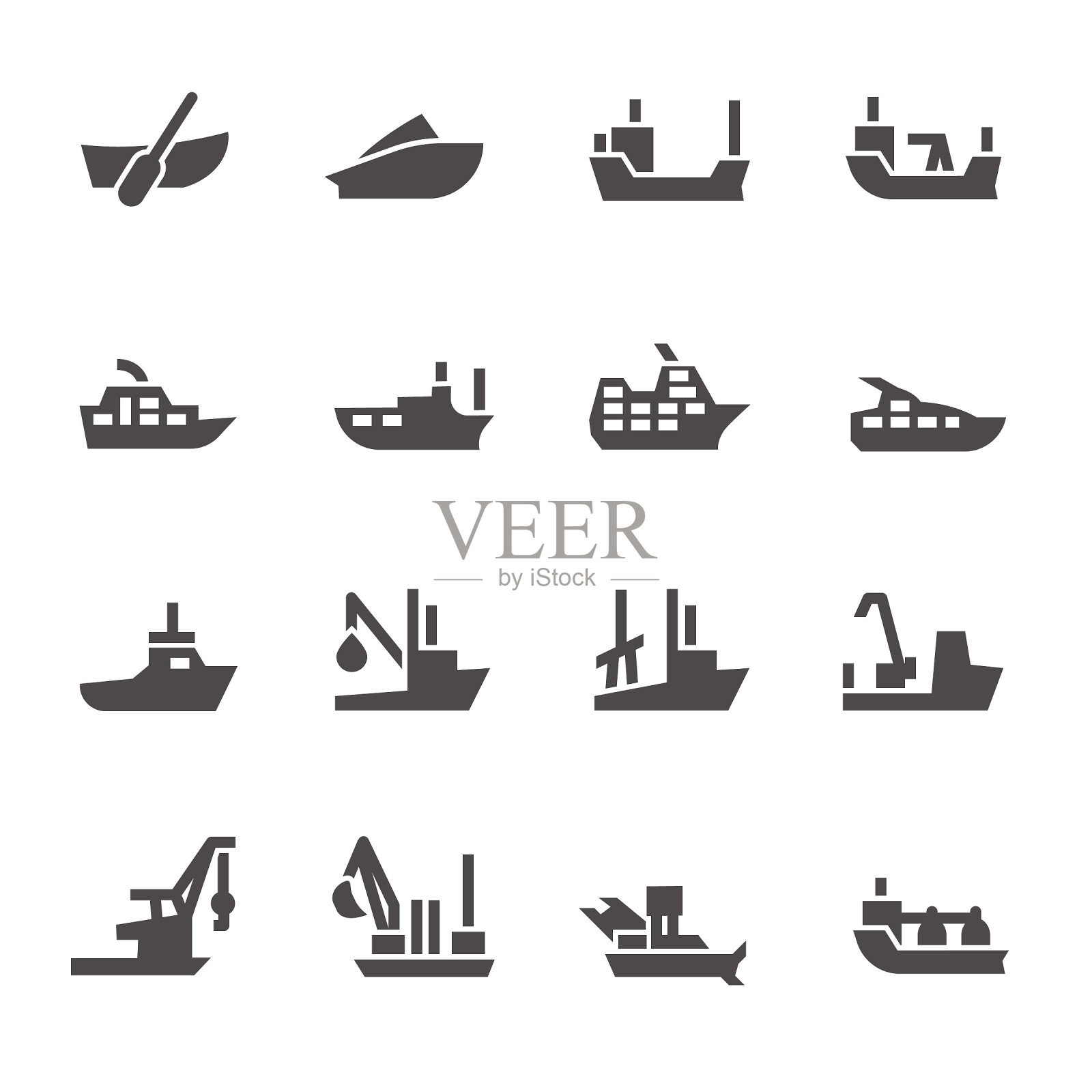客运和工业船舶的图标字形风格插画图片素材