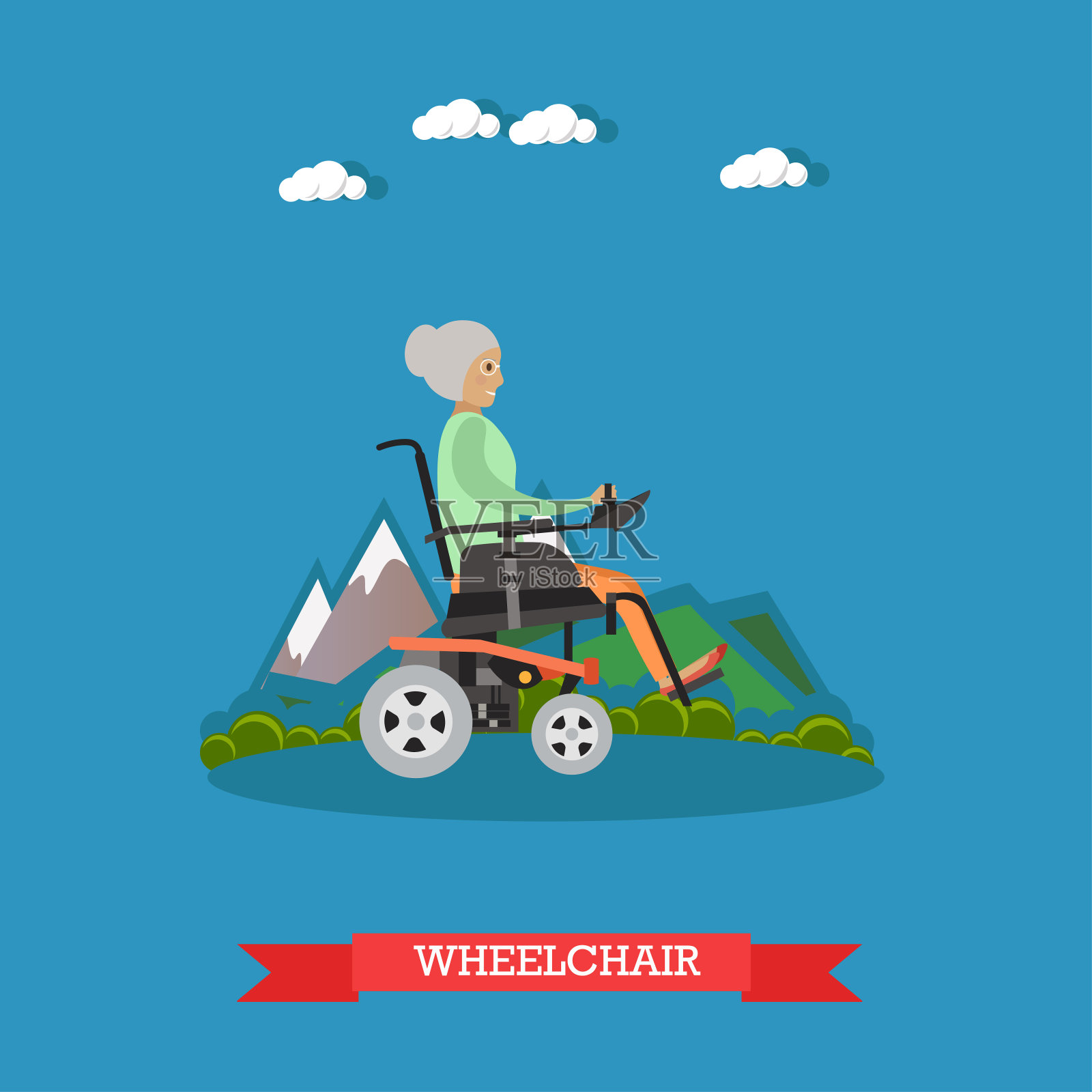 轮椅矢量插图在平面风格插画图片素材