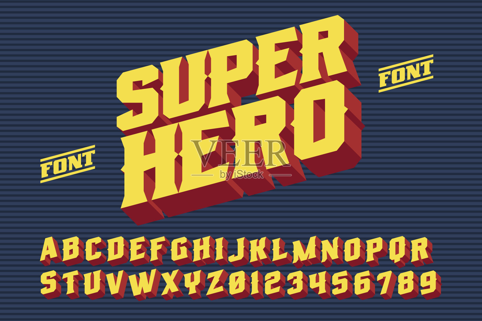 超级英雄3D复古字母设计元素图片
