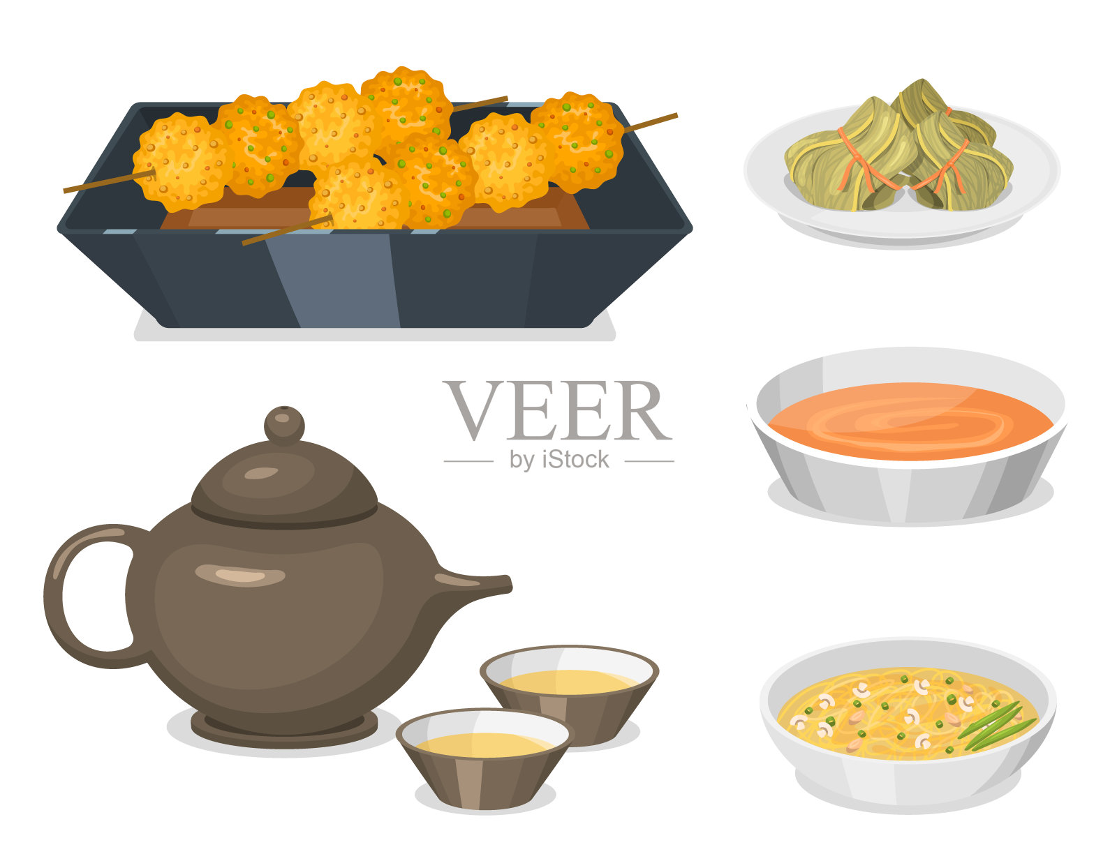 中国传统美食菜肴美味佳肴亚洲正餐中餐烹饪矢量插图插画图片素材