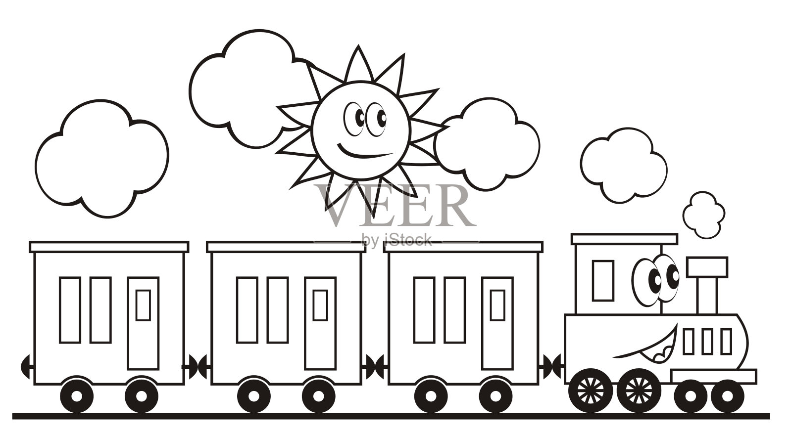 火车组三节车厢和火车头有趣的矢量图插画图片素材