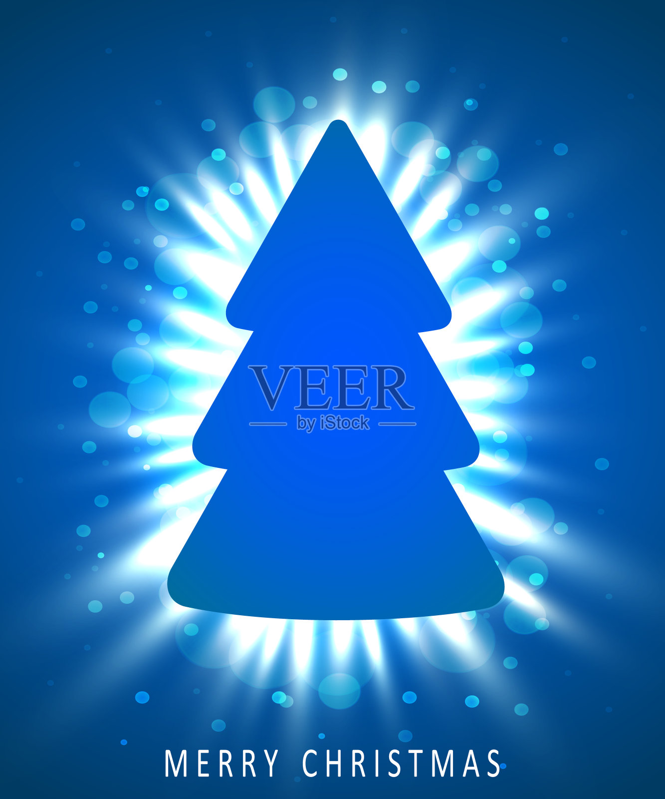 蓝色背景上的蓝色纸制成的圣诞树。新年和圣诞贺卡或聚会邀请。插画图片素材