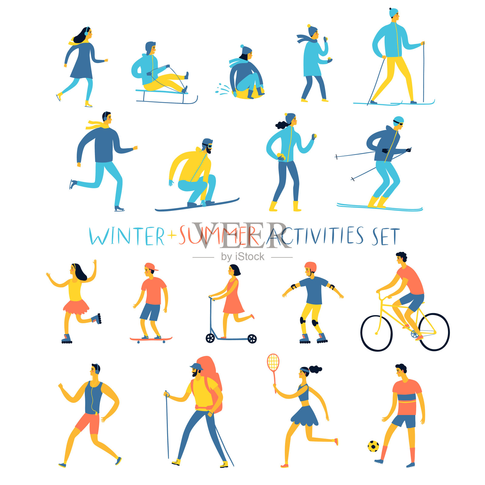 冬夏活动卡通集设计元素图片