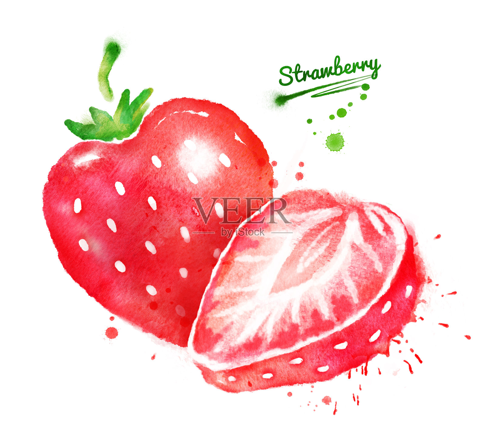 草莓的水彩画插画图片素材