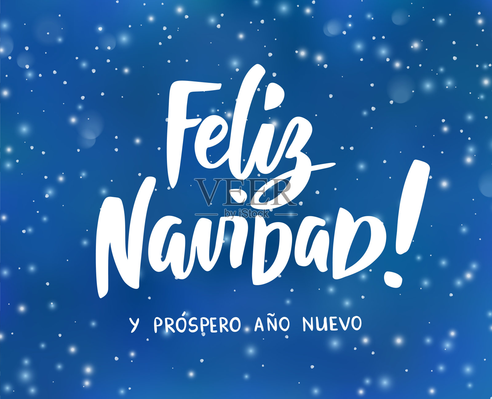 新西班牙语圣诞快乐，新年快乐。节日问候。冬季背景与飘落的雪效果。设计模板素材