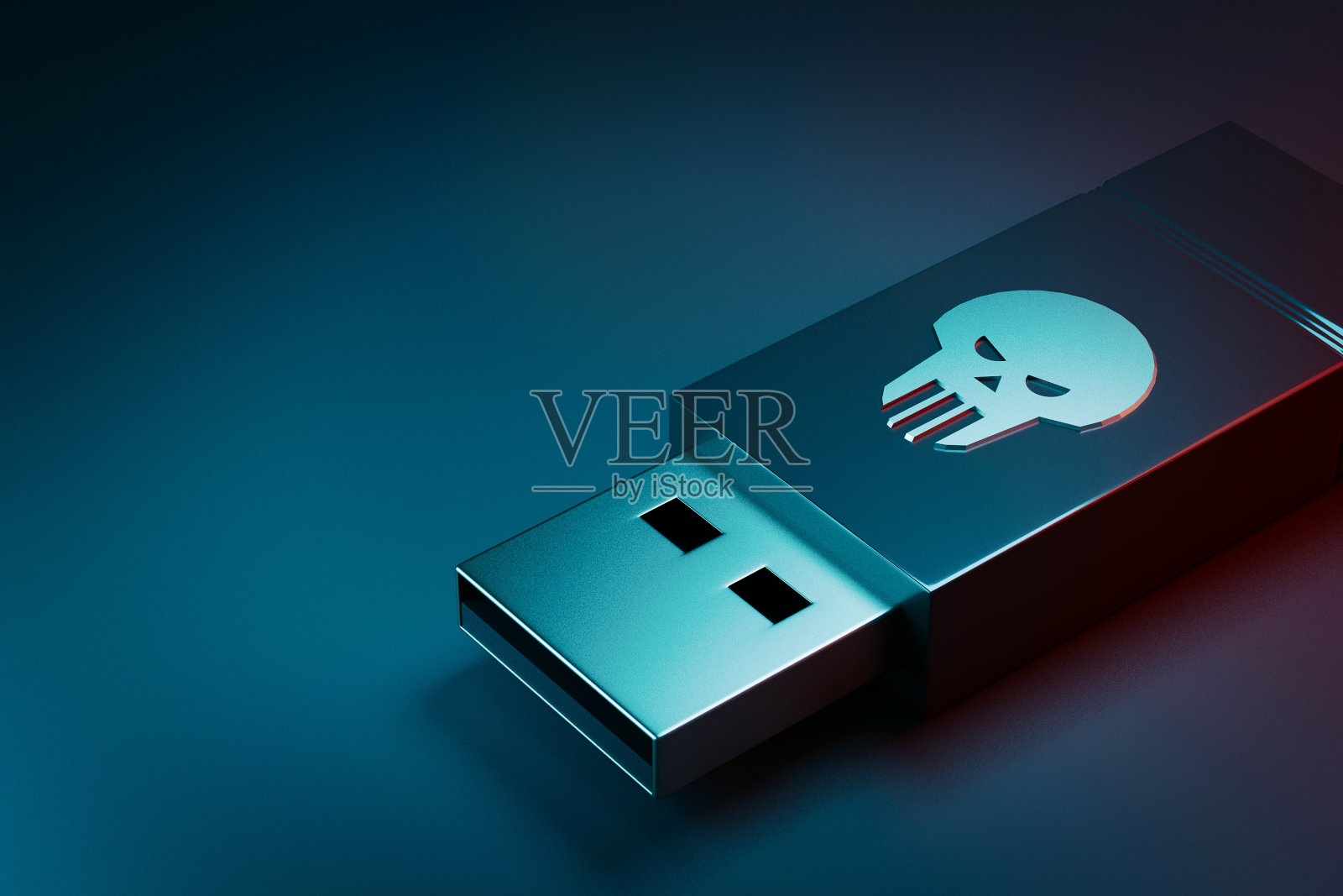 USB记忆棒与头骨图标- 3d渲染照片摄影图片