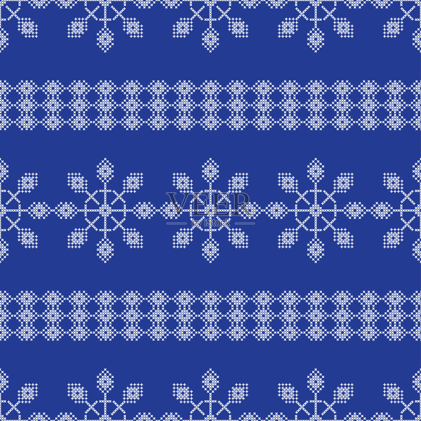 无缝矢量背景十字绣挪威雪花。民间图案。冬季模式。纺织融洽。插画图片素材