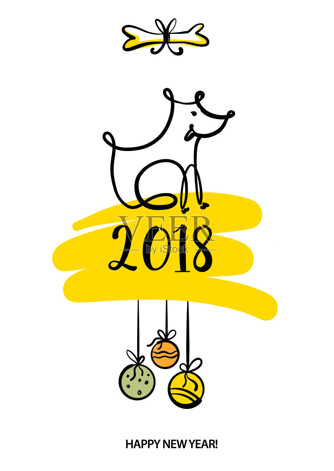 一套速写图片四只小狗狗。象征中国2018年新年快乐设计元素图片