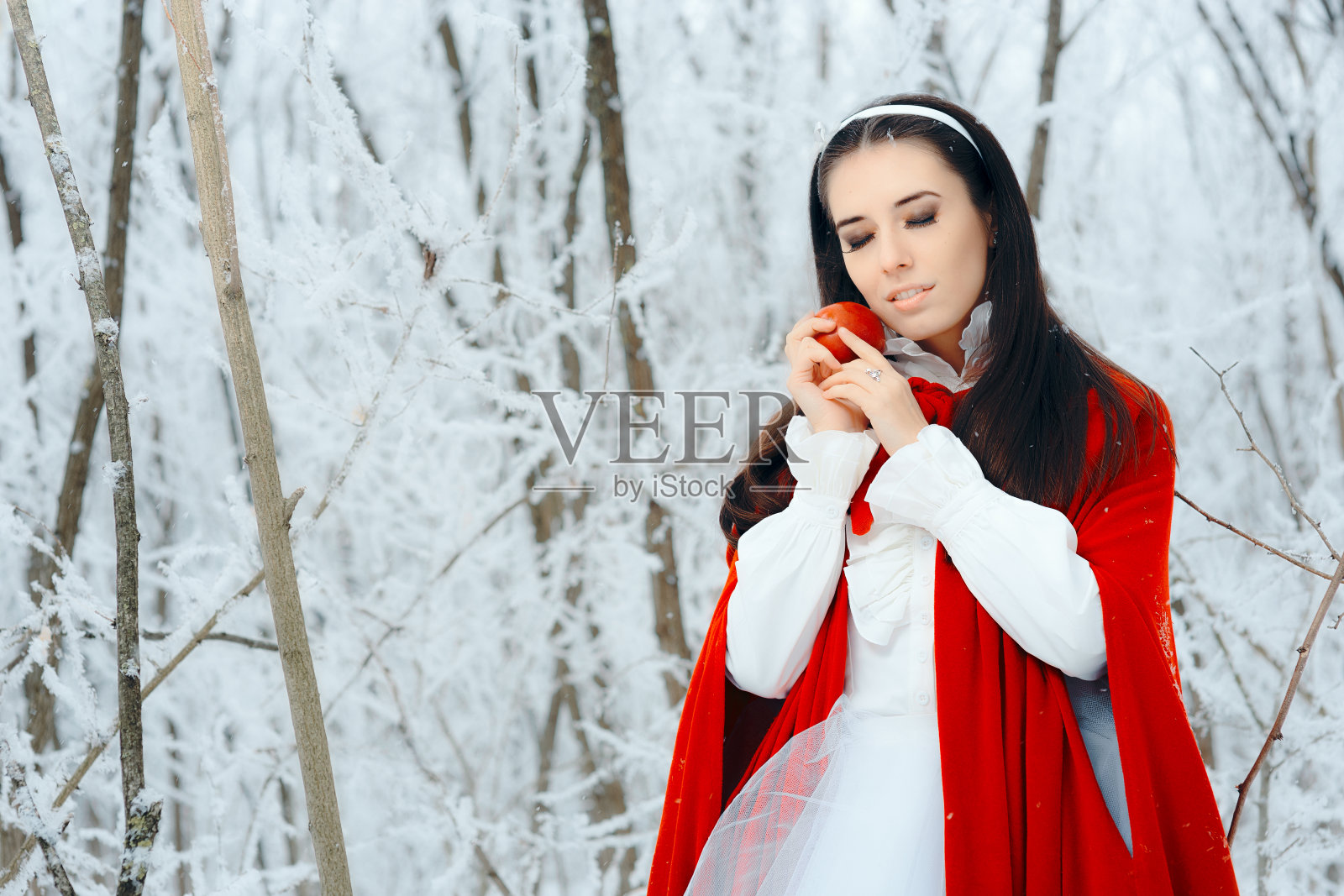 美丽的白雪公主在冬季童话仙境照片摄影图片