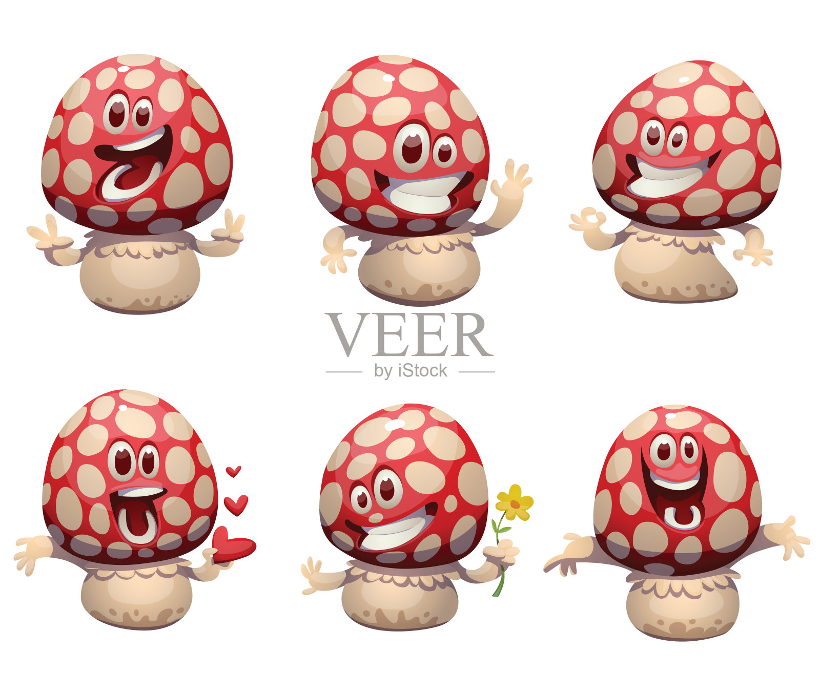 一组有趣的小灵药蘑菇插画图片素材