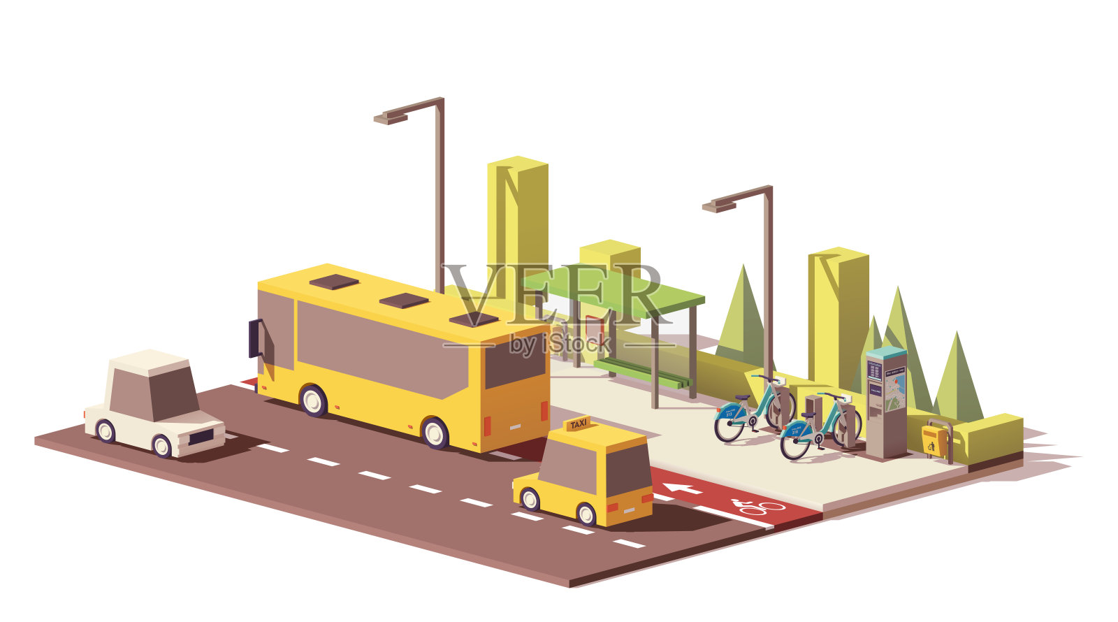 向量低聚现代公共交通插画图片素材
