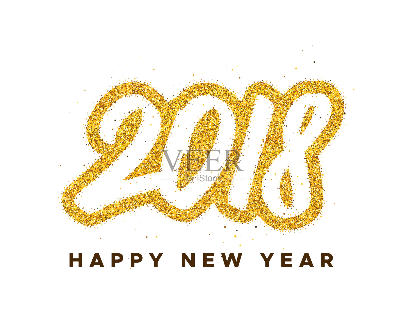 2018年新年贺卡设计与金色书法文字孤立在白色的背景。矢量节日插图与现代印刷。插画图片素材