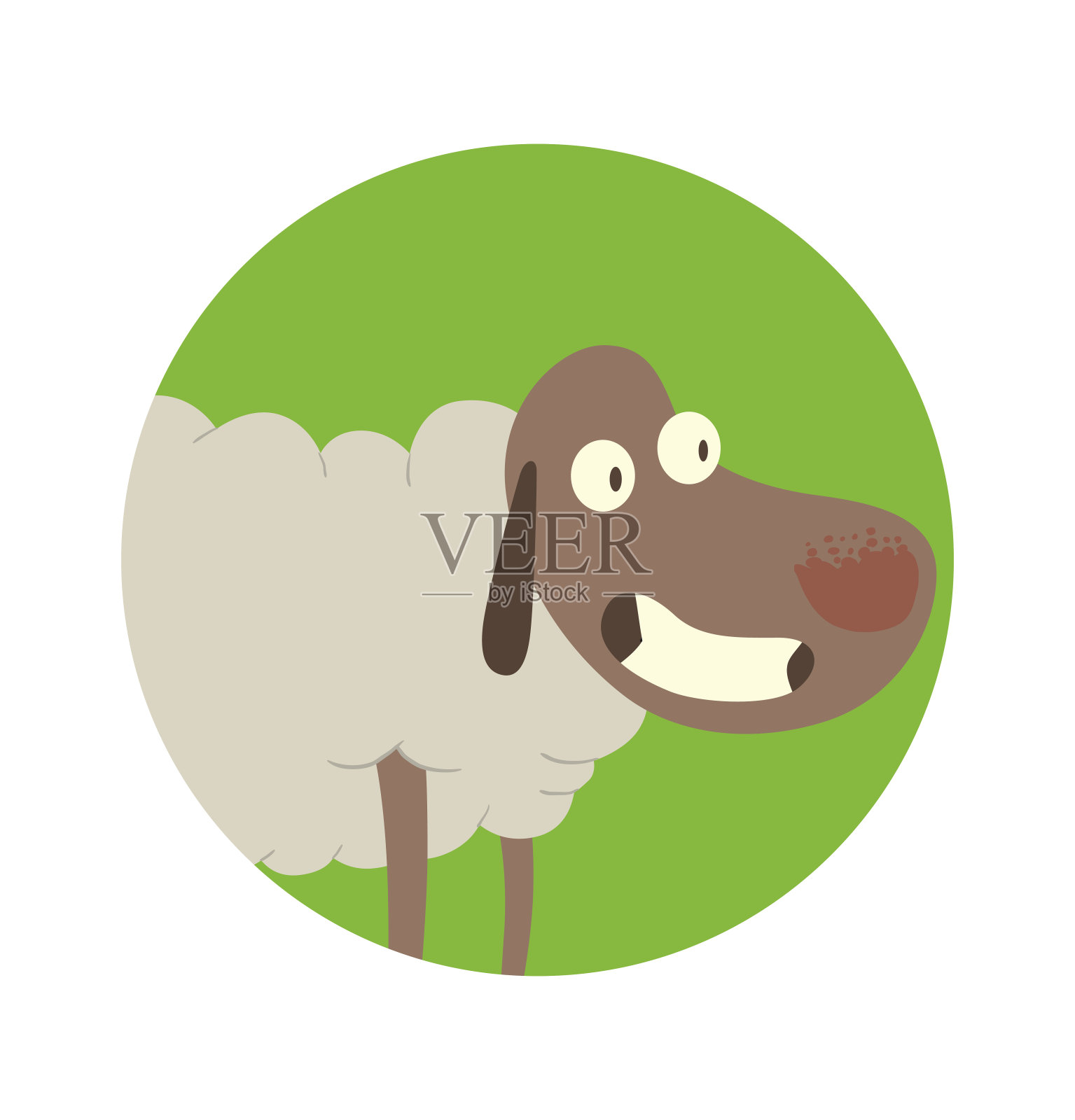 圆形的绿色框架，滑稽的羊站在四个蹄子上插画图片素材