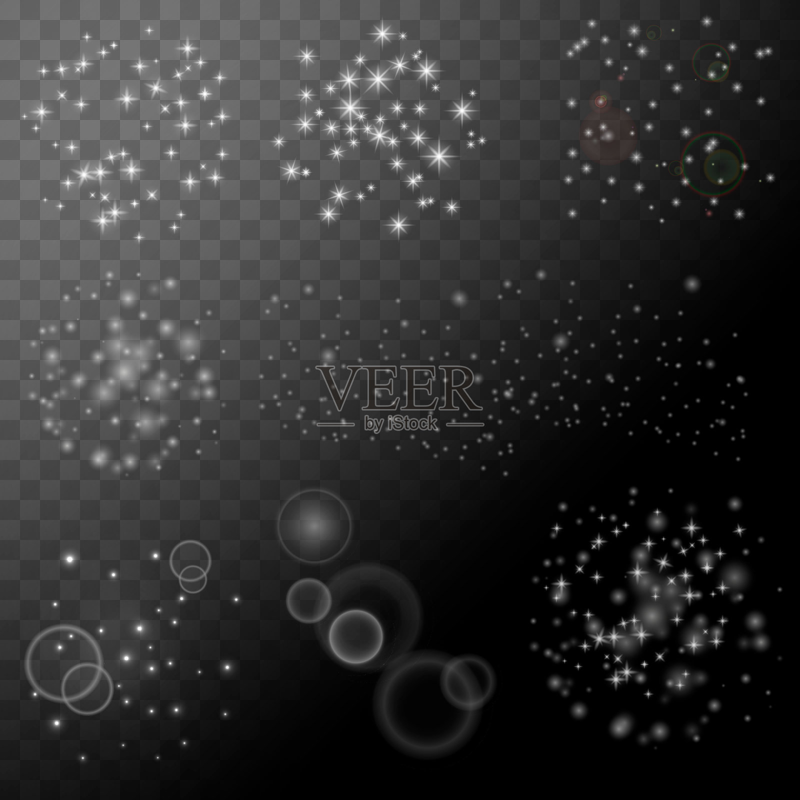 闪耀星glotter集。向量抽象透明元素。白色尘埃尾随着孤立的微粒。神奇的发光效果。插画图片素材