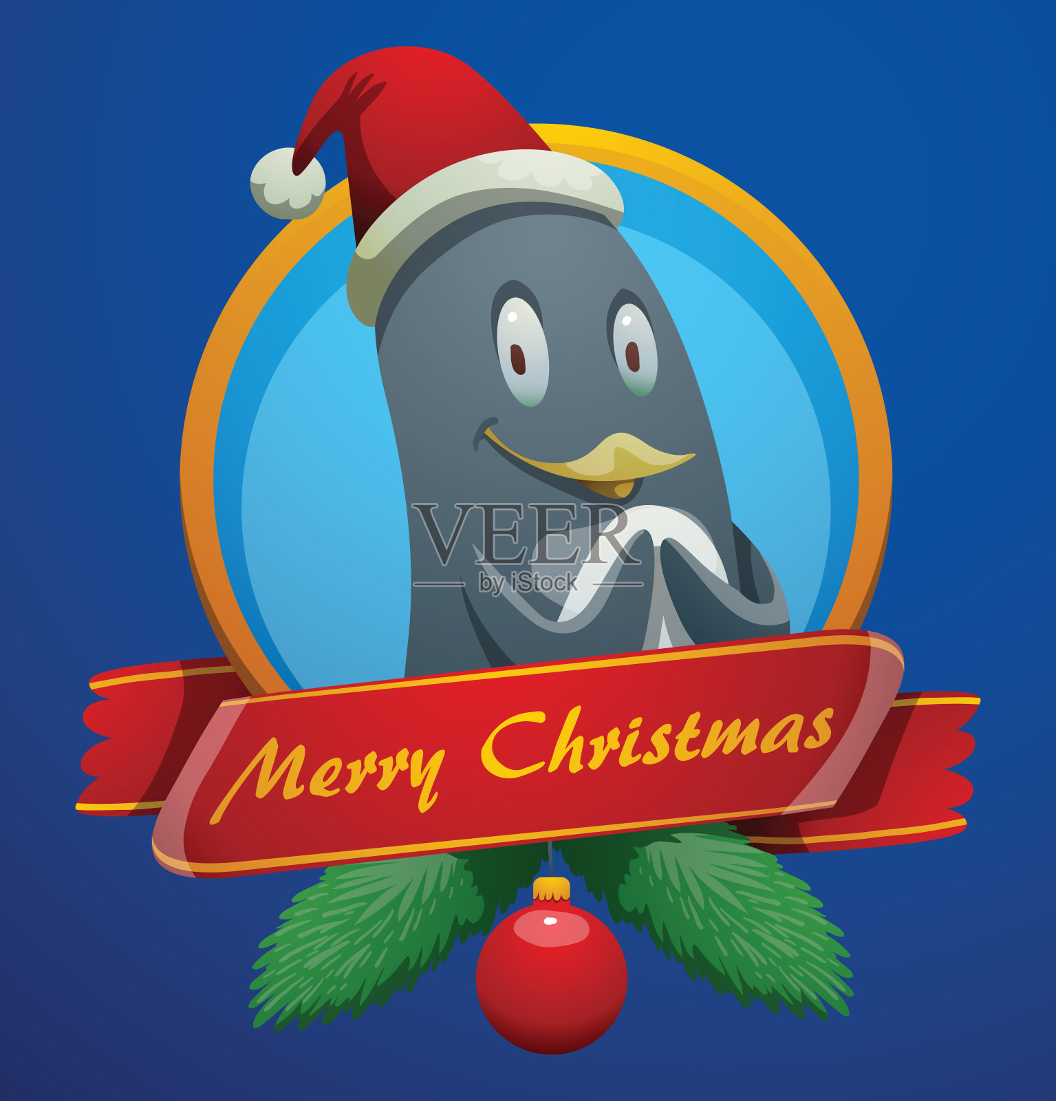圣诞贺卡，滑稽的企鹅站着插画图片素材
