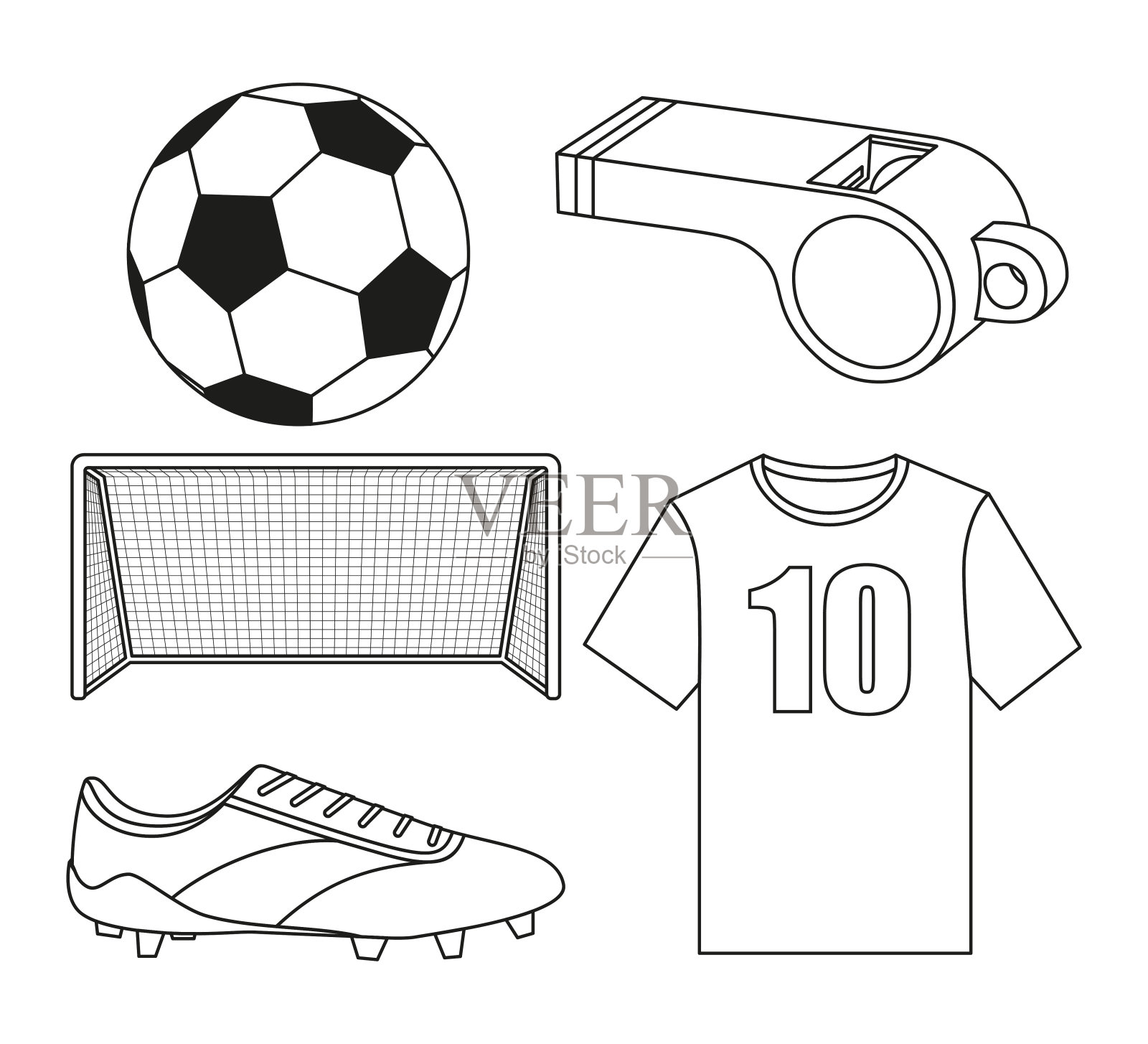 黑白平足球元素设置。插画图片素材