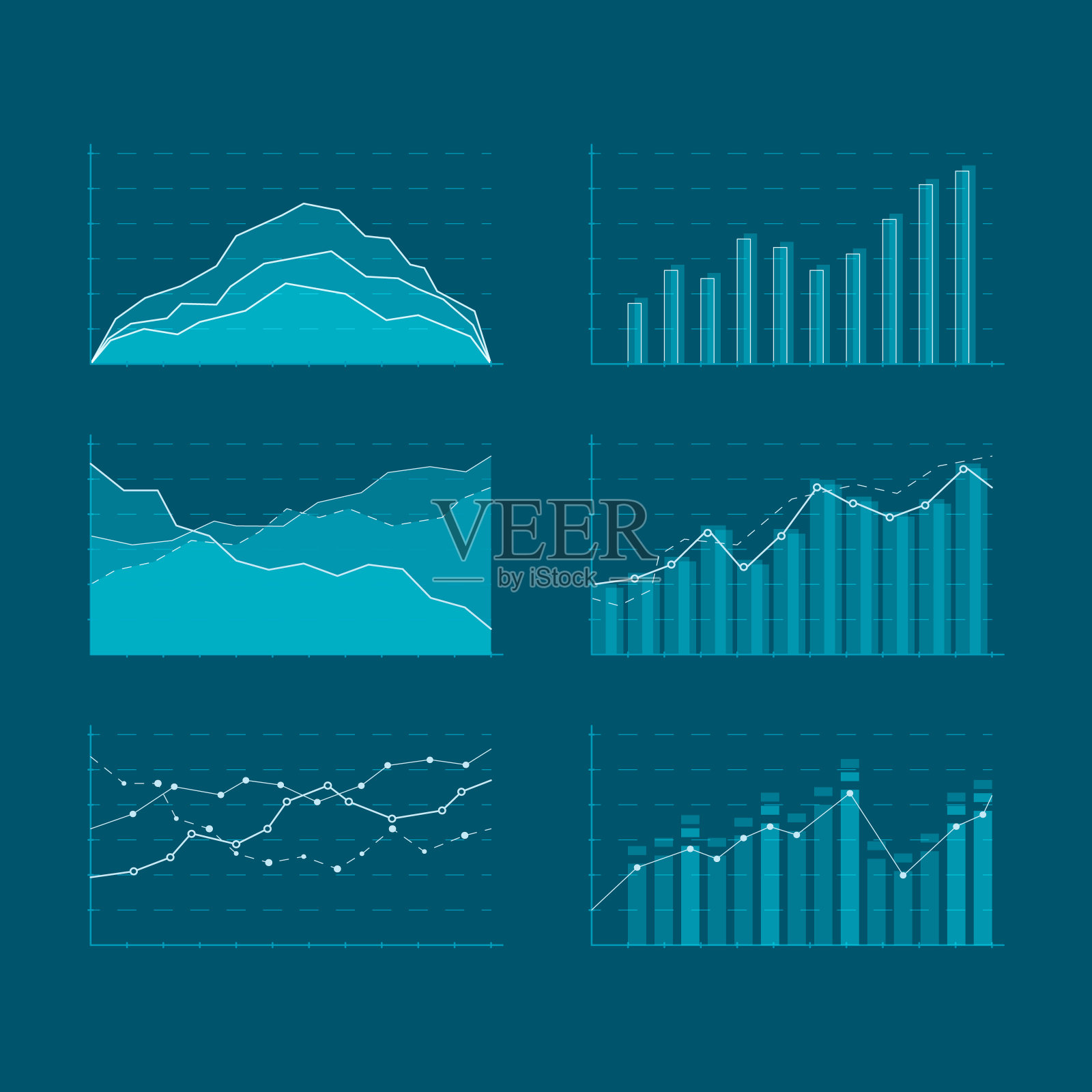 业务数据市场元素。模板图表和图形平面图标集。HUD概念的元素。矢量插图孤立在蓝色背景插画图片素材