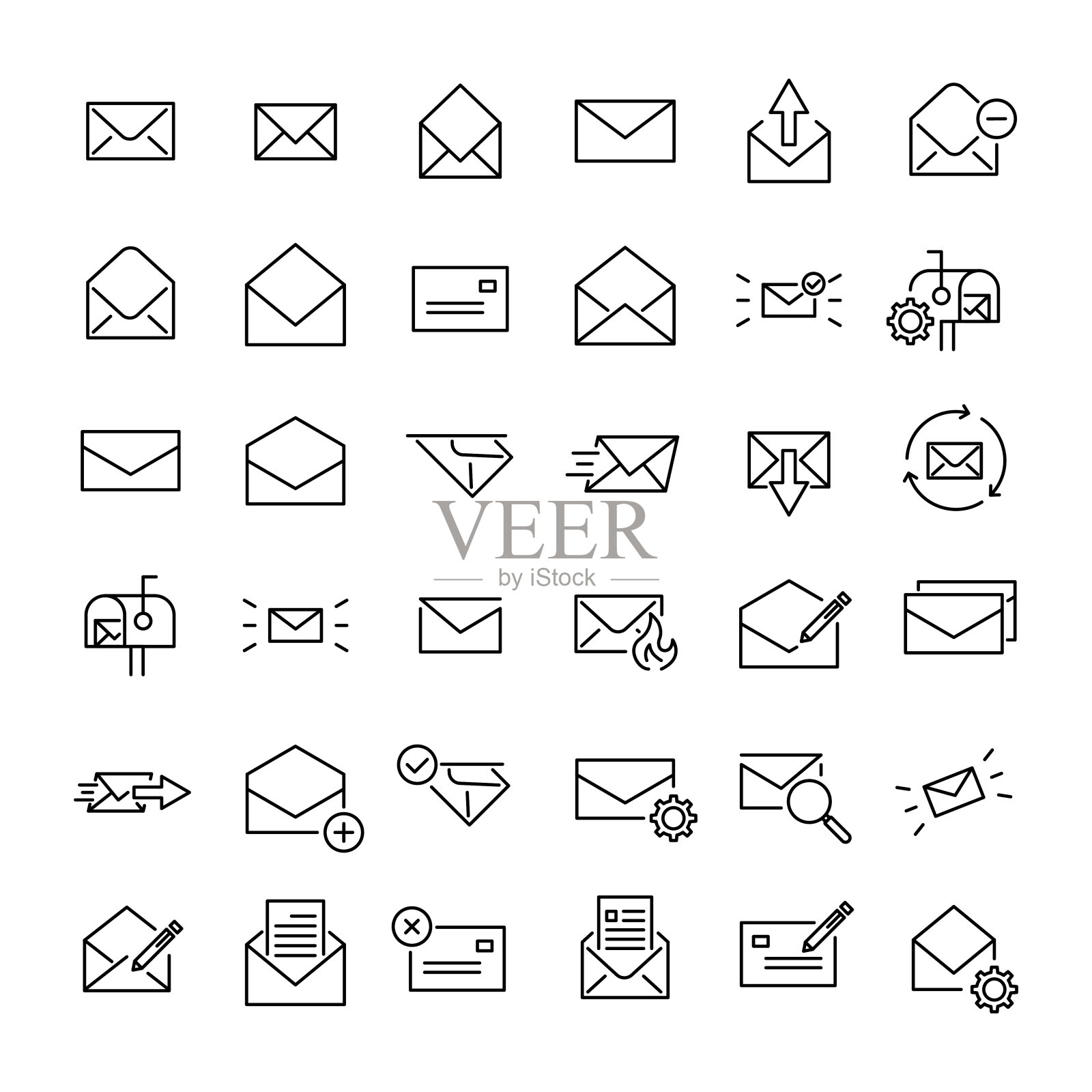 现代轮廓风格的电子邮件图标集合图标素材