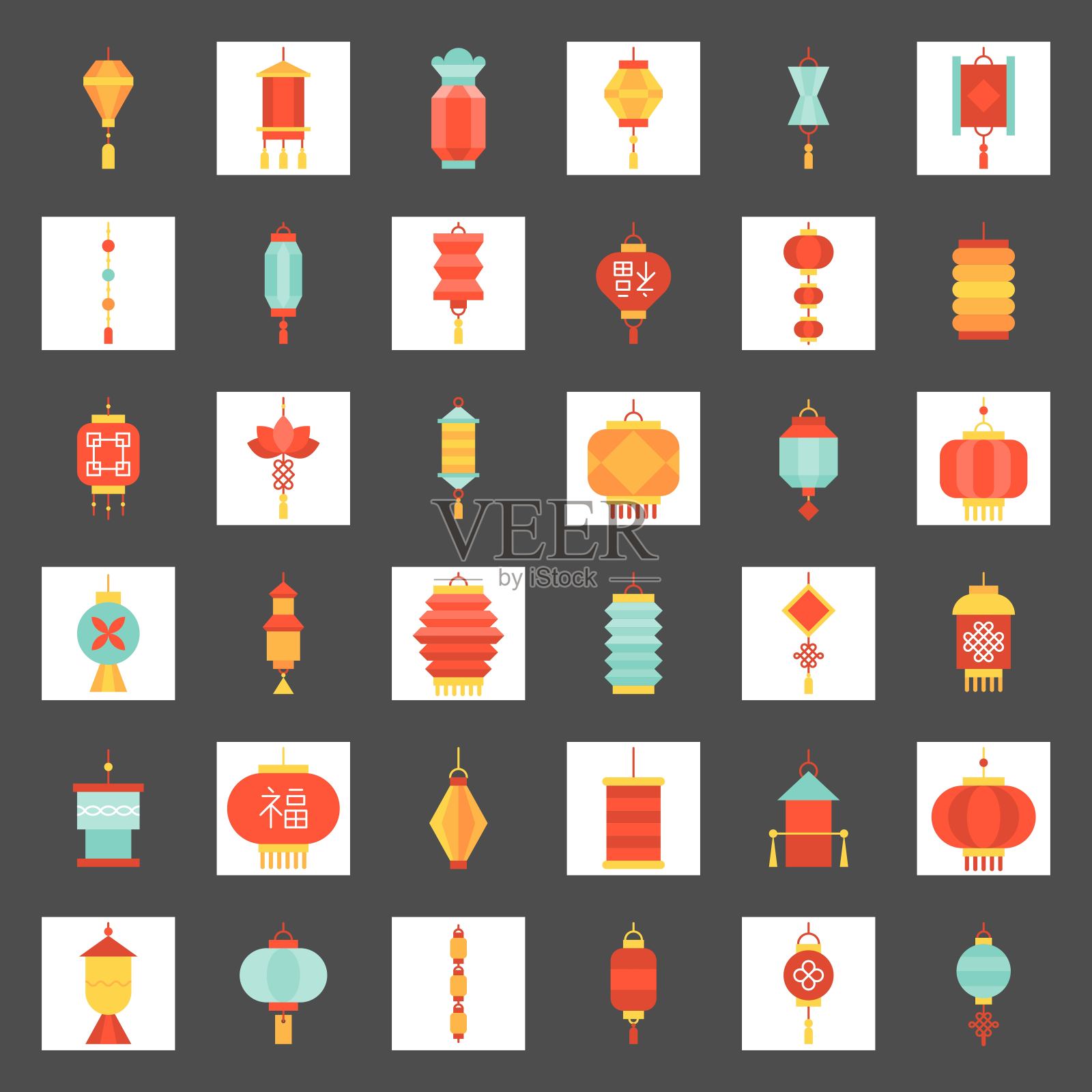 各种风格的中国新年灯笼插画图片素材