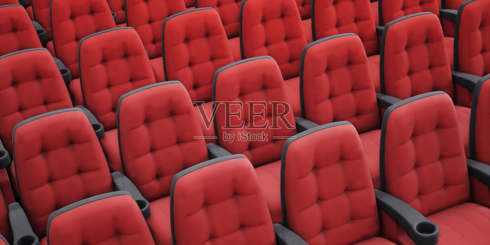 空的红色电影院椅子。透视图。3 d渲染图像。照片摄影图片