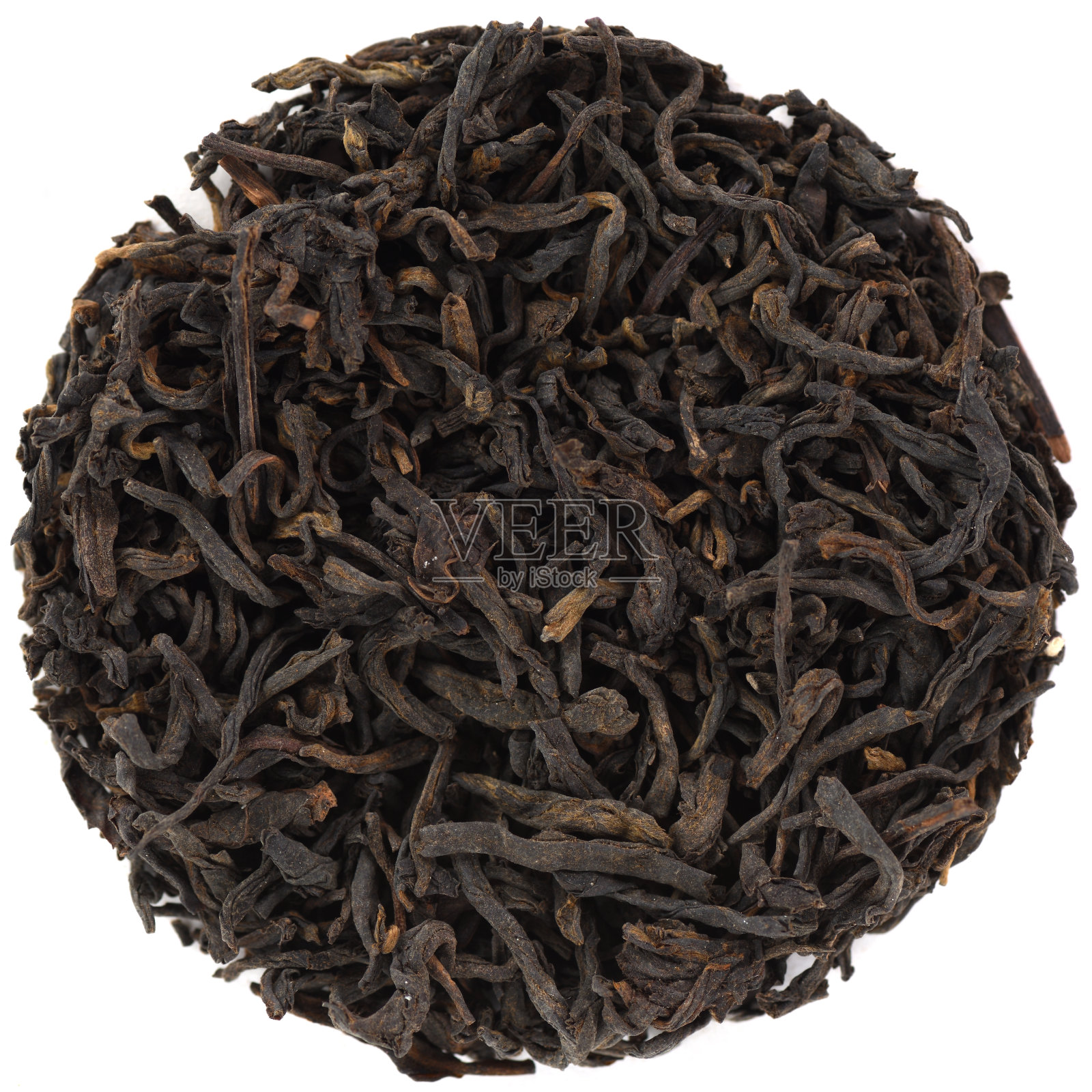 传统六宝黑茶产于关西，形似孤立红茶照片摄影图片