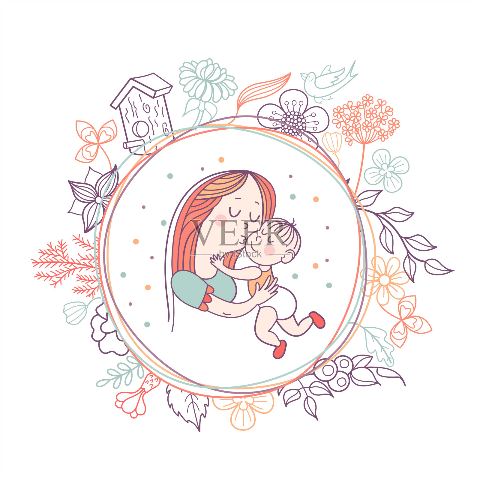 母亲和婴儿。矢量图插画图片素材