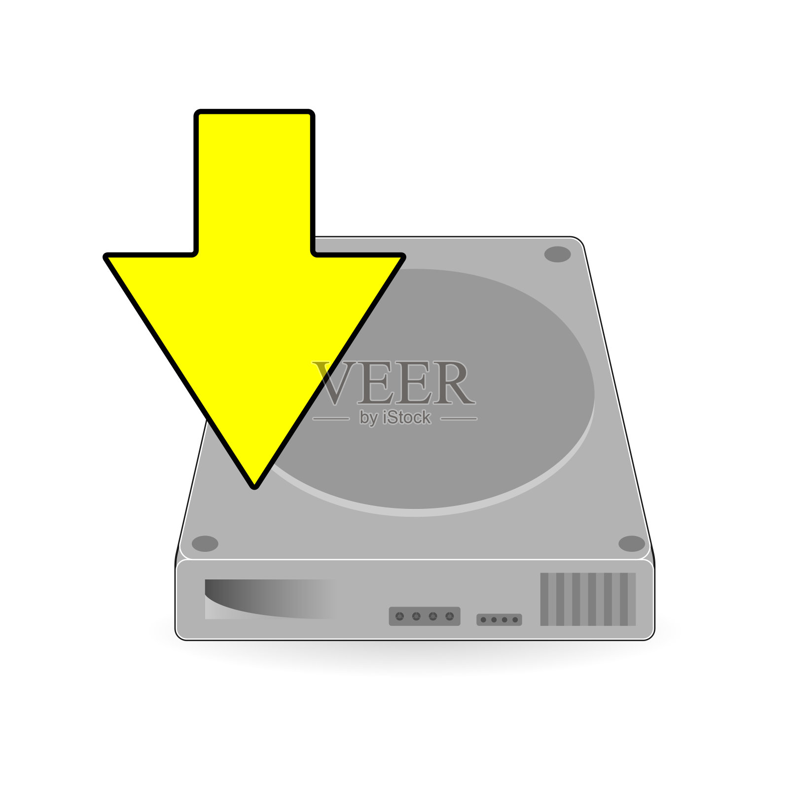 带有黄色箭头的硬盘驱动器下载在白色背景矢量上设计元素图片