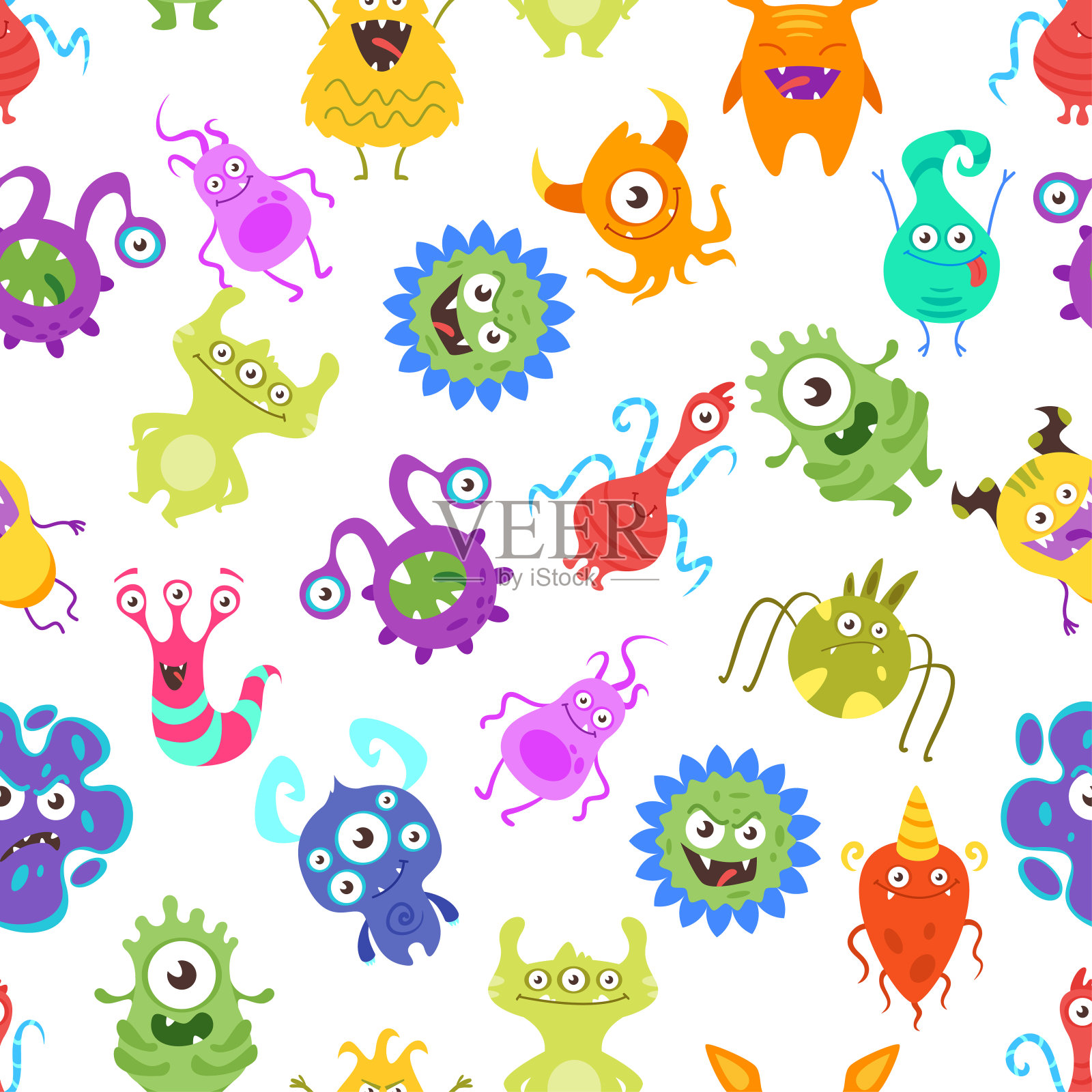 与有趣的细菌无缝模式插画图片素材