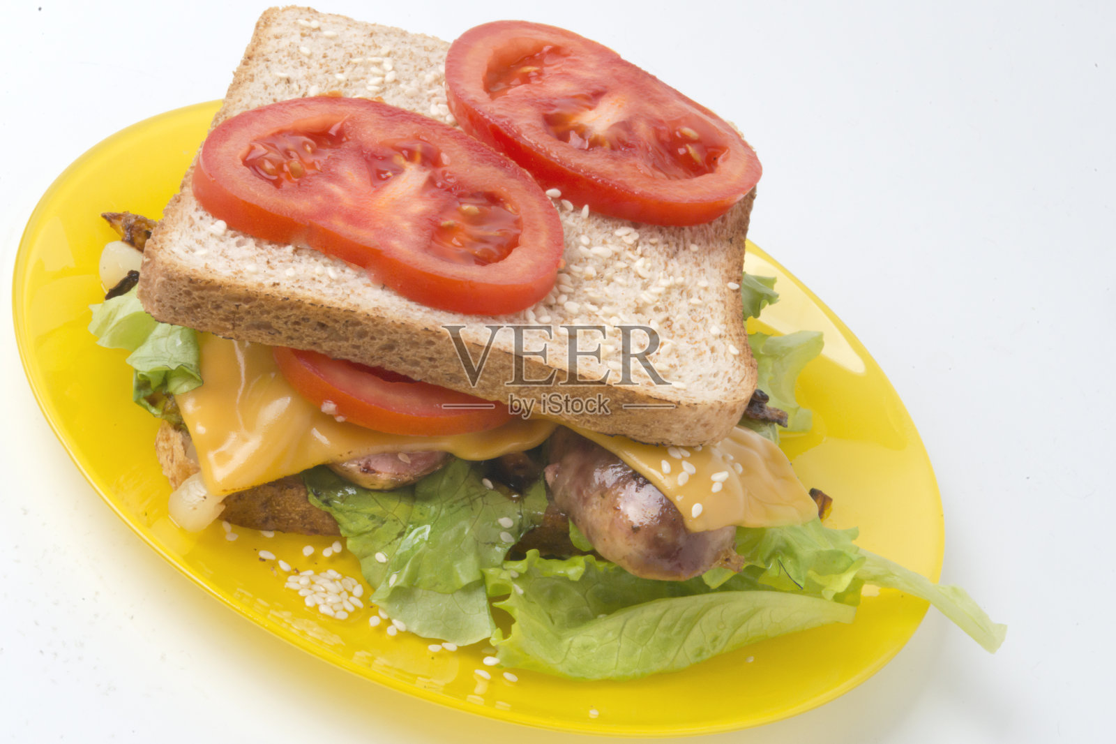 香肠和奶酪三明治照片摄影图片