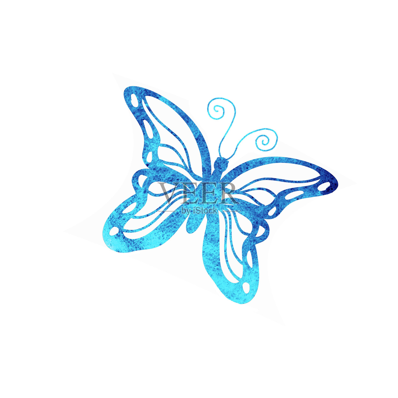 蝴蝶水彩剪影孤立在白色的背景插画图片素材