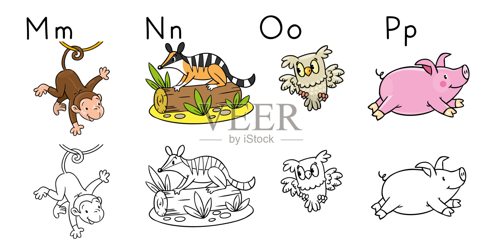 动物字母表或ABC。彩色书插画图片素材