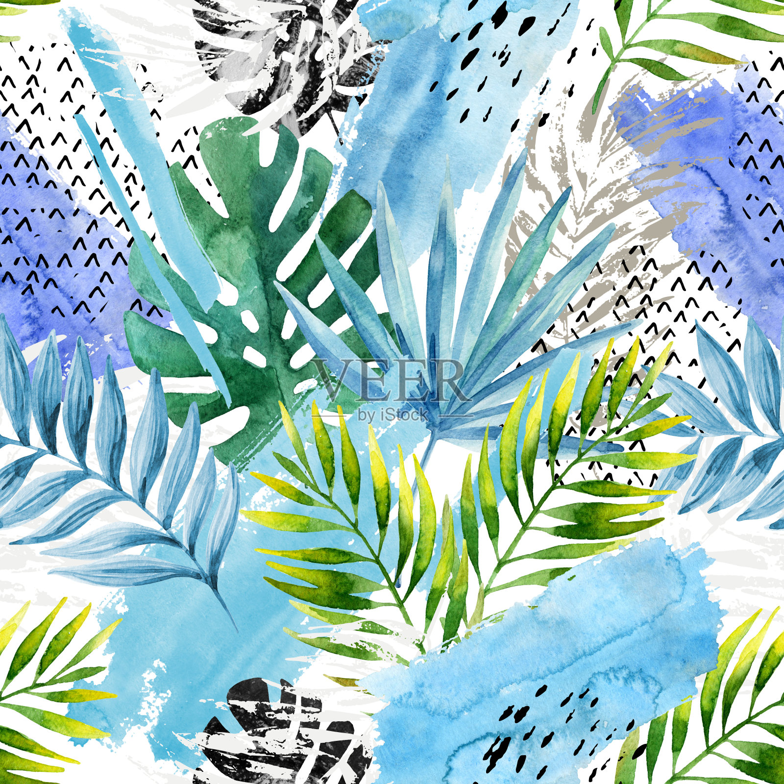 手绘抽象热带夏季背景插画图片素材
