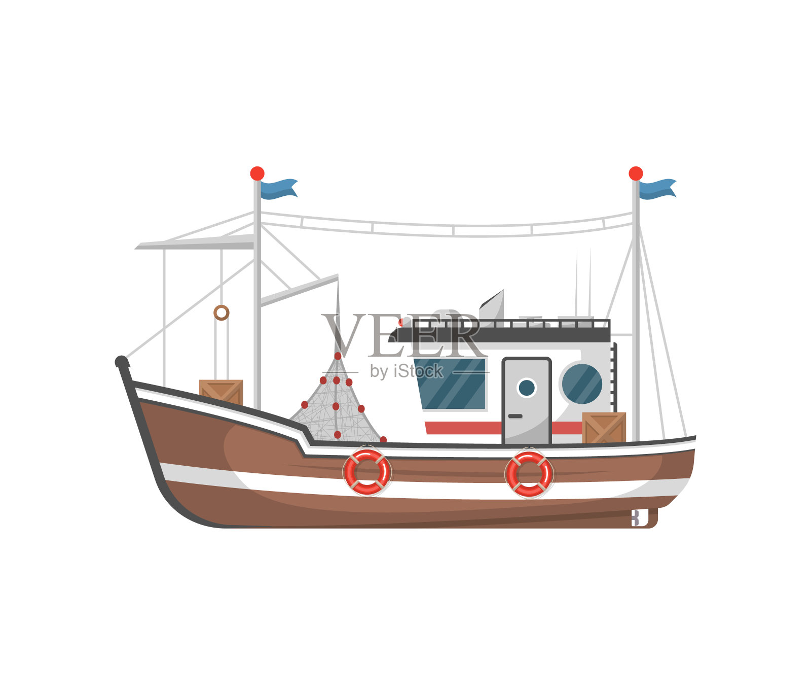 商业捕鱼拖网渔船侧视图图标插画图片素材