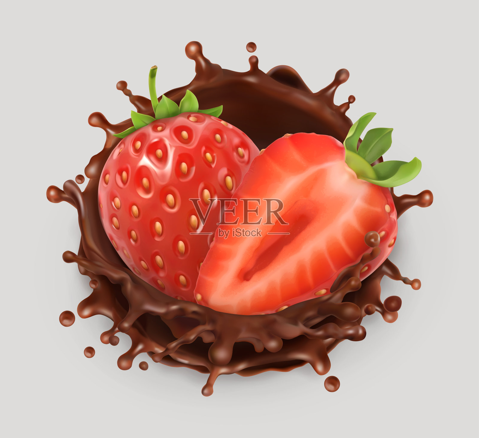 草莓和巧克力。现实的例子。3 d矢量图标插画图片素材