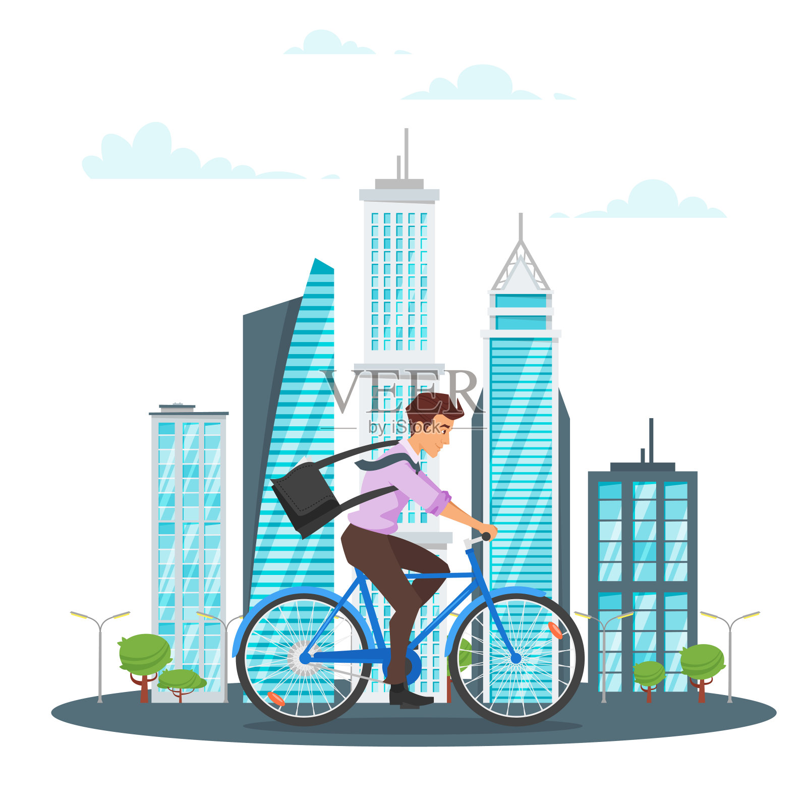 商人骑着自行车插画图片素材