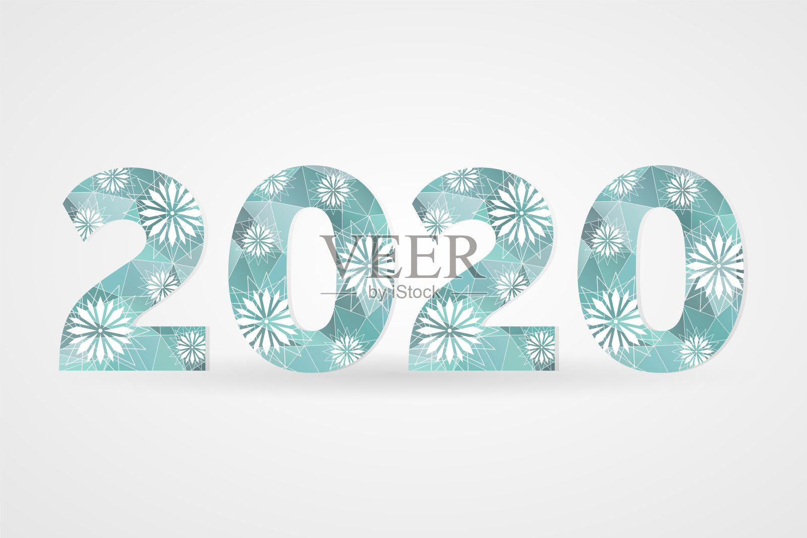 2020新年快乐矢量插图。寒假雪象征着庆祝。用雪花装饰的多边形标志。蓝白几何装饰插画图片素材