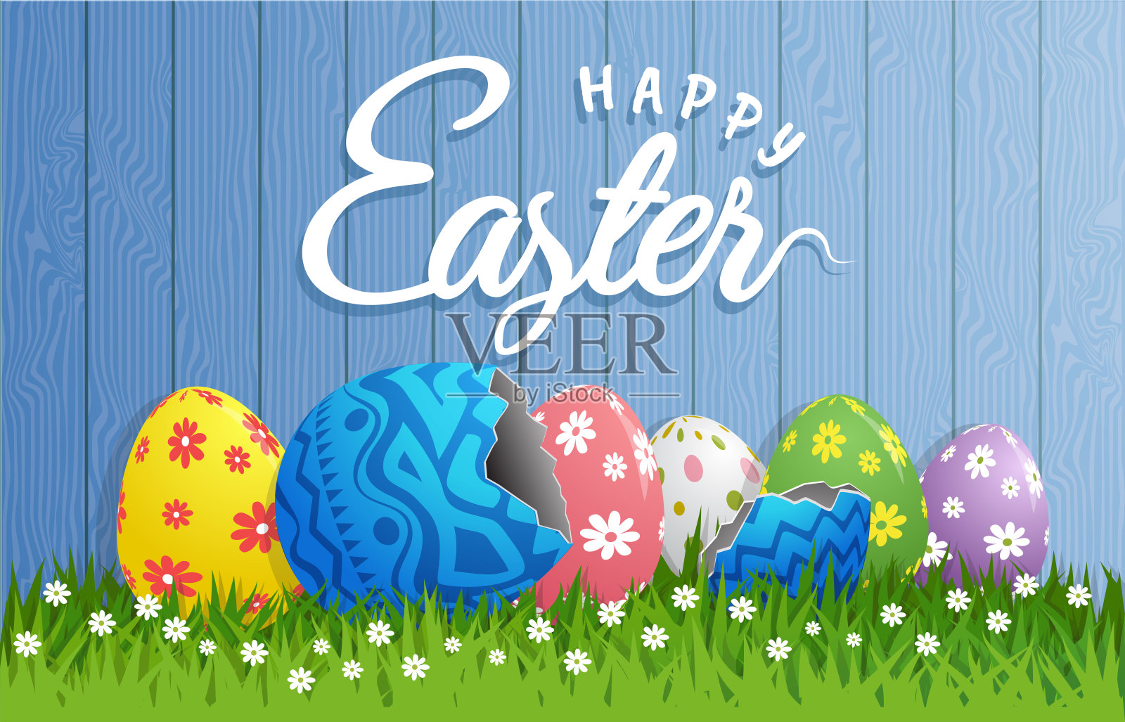 复活节快乐，兔子和蛋插画图片素材