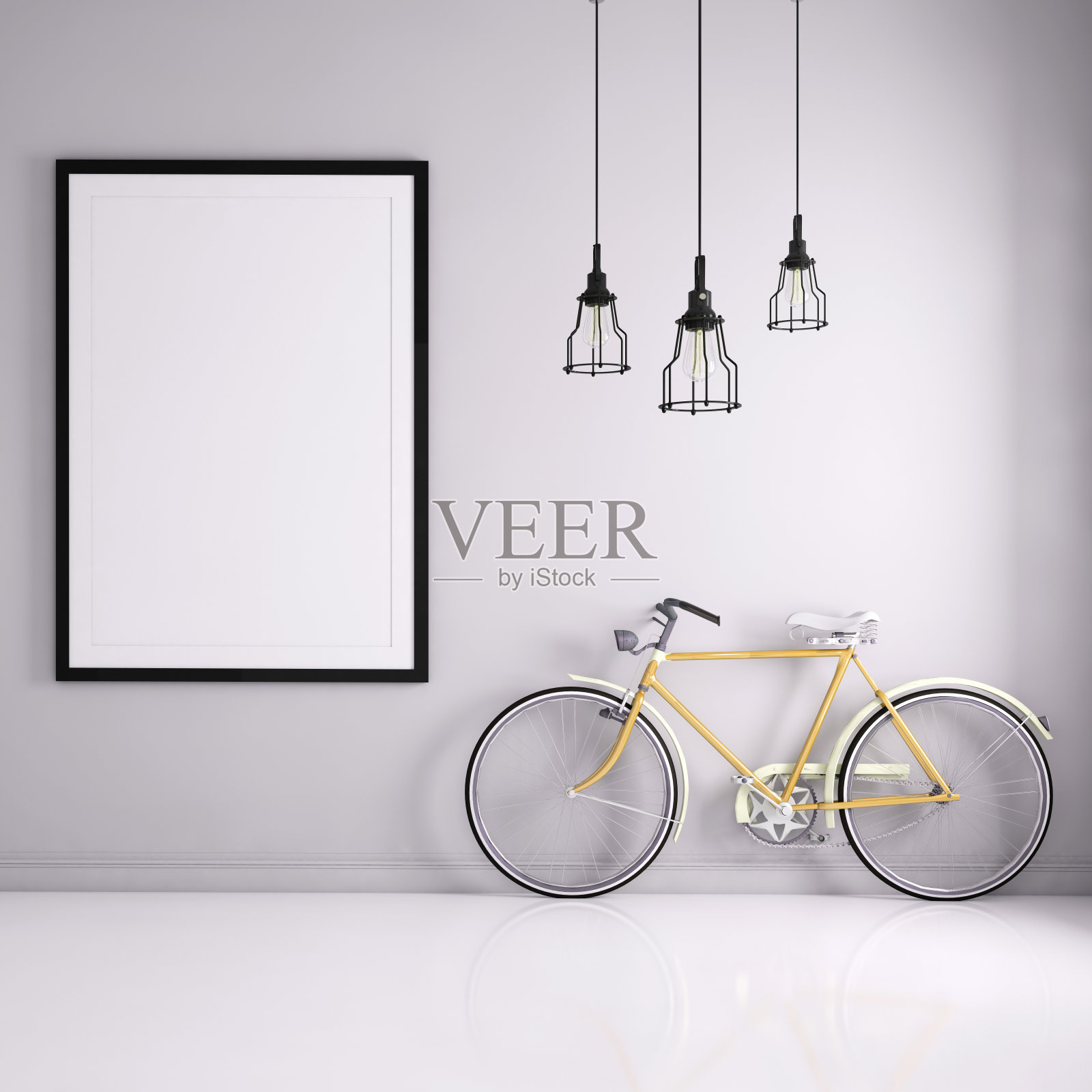 现代室内自行车和相框模板照片摄影图片