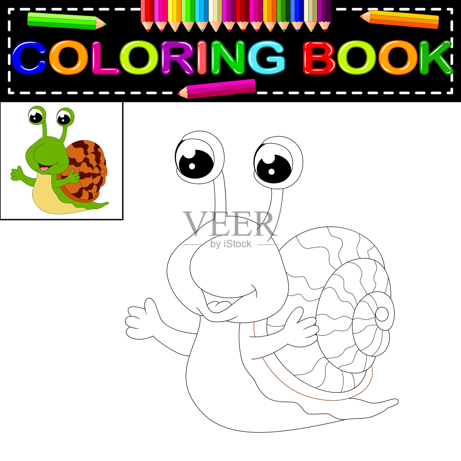 蜗牛彩色书插画图片素材