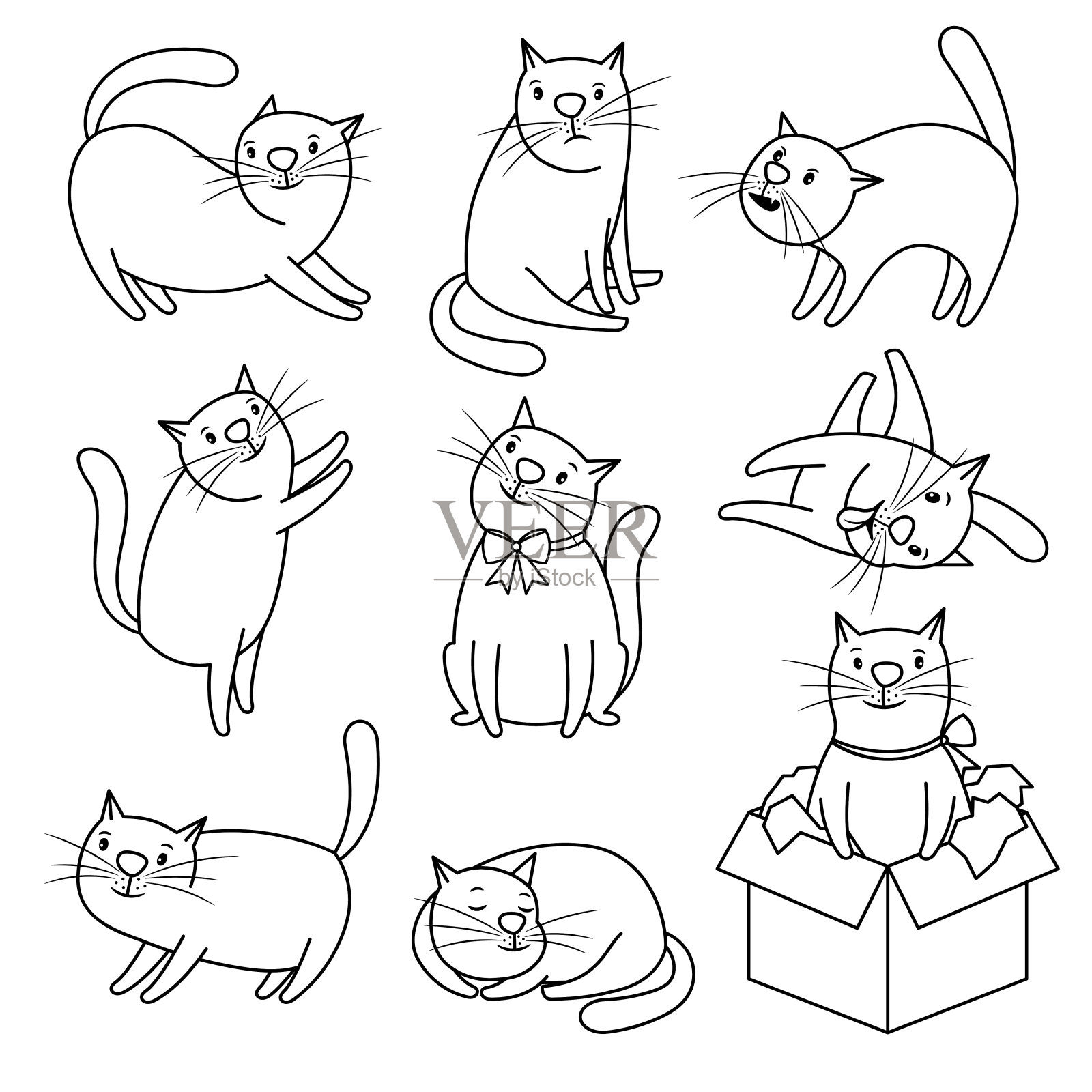 涂鸦素描猫的字符集插画图片素材