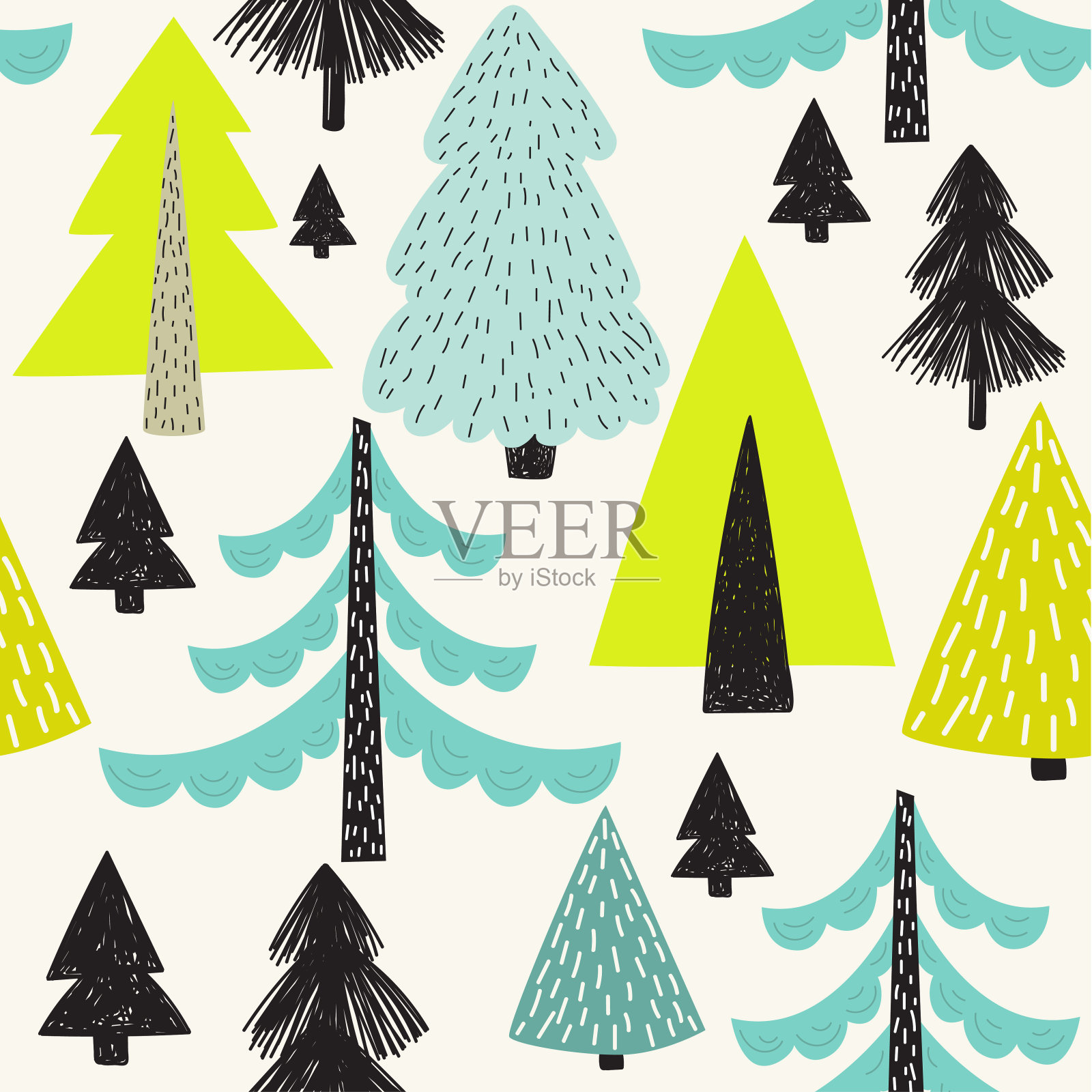 矢量无缝模式与冬季圣诞树。插画图片素材