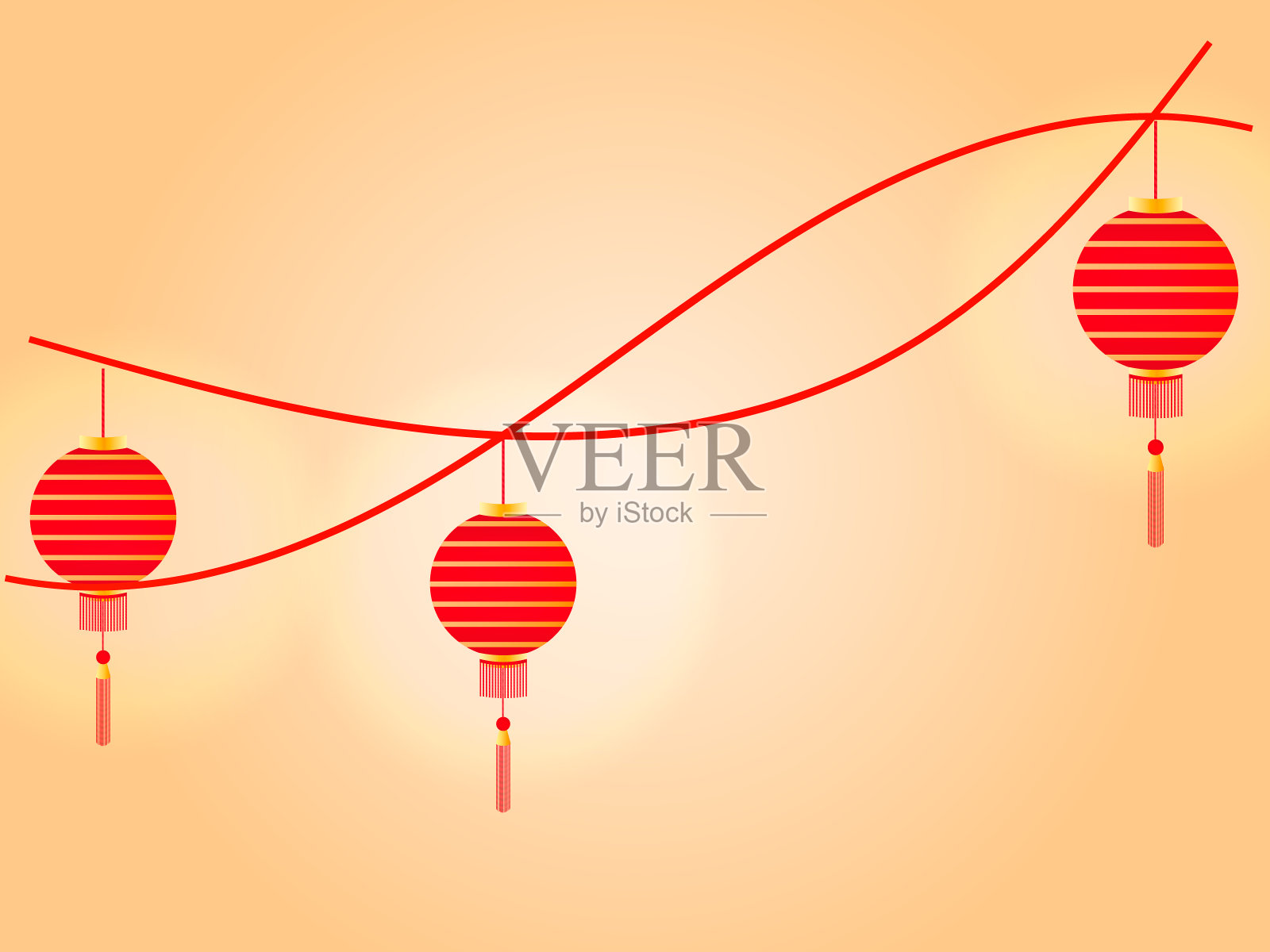 三个中国灯笼。矢量插图。空间的文本插画图片素材