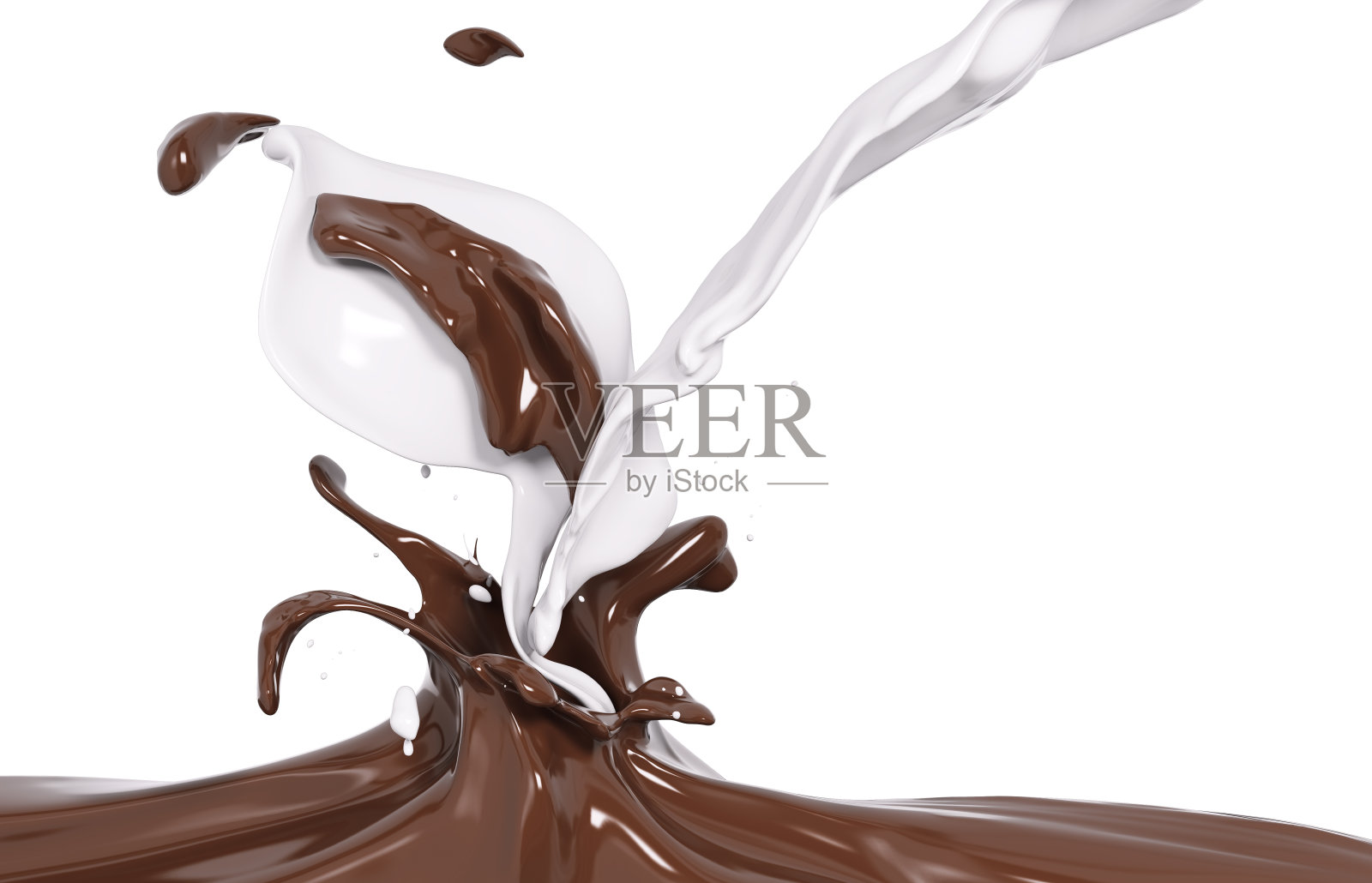 巧克力和牛奶3d渲染喷溅照片摄影图片