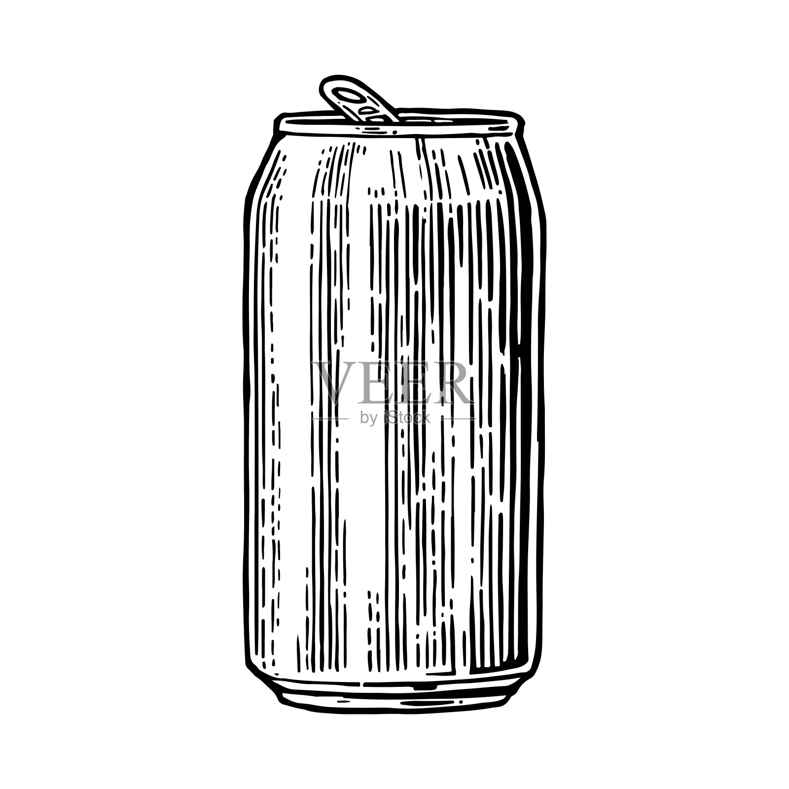 铝罐。手绘矢量复古版画插图孤立在白色的背景。用于网页，海报，啤酒派对的邀请函插画图片素材