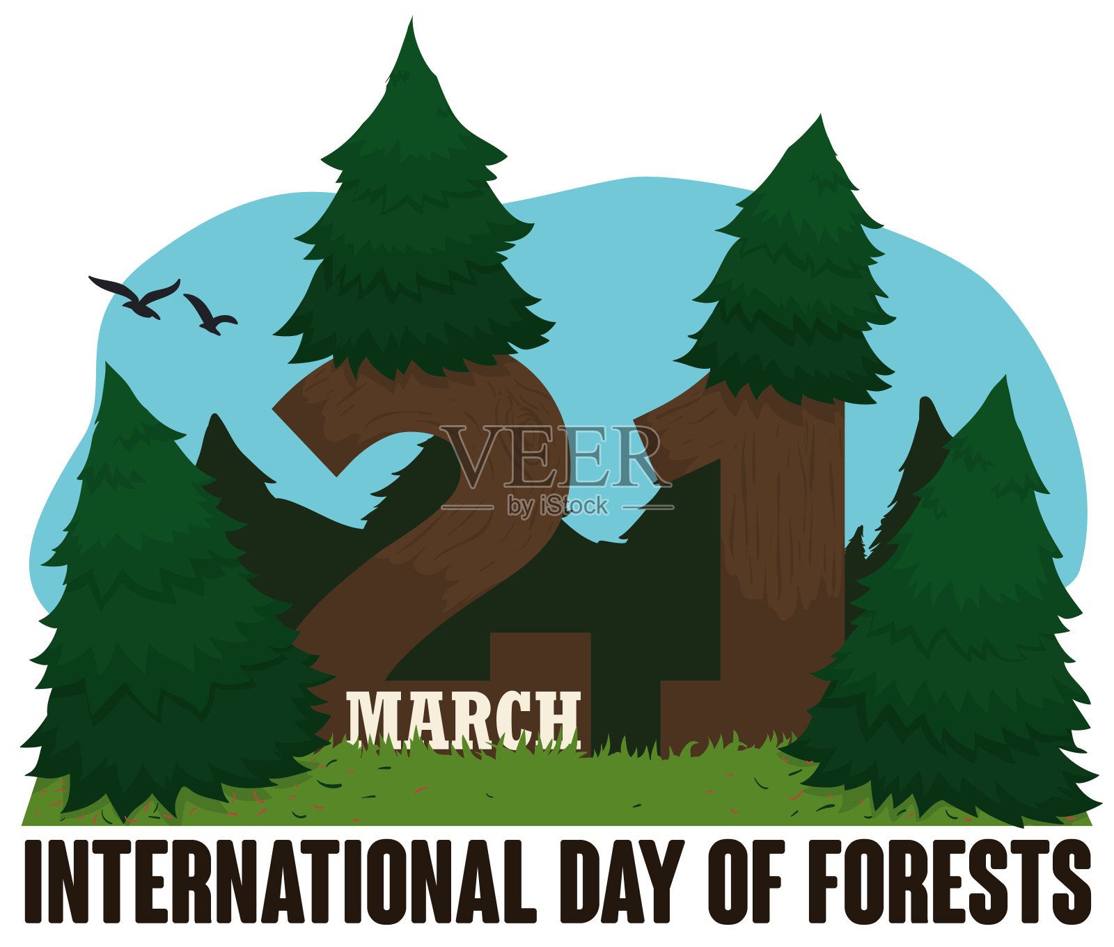 国际森林日的针叶树景观插画图片素材