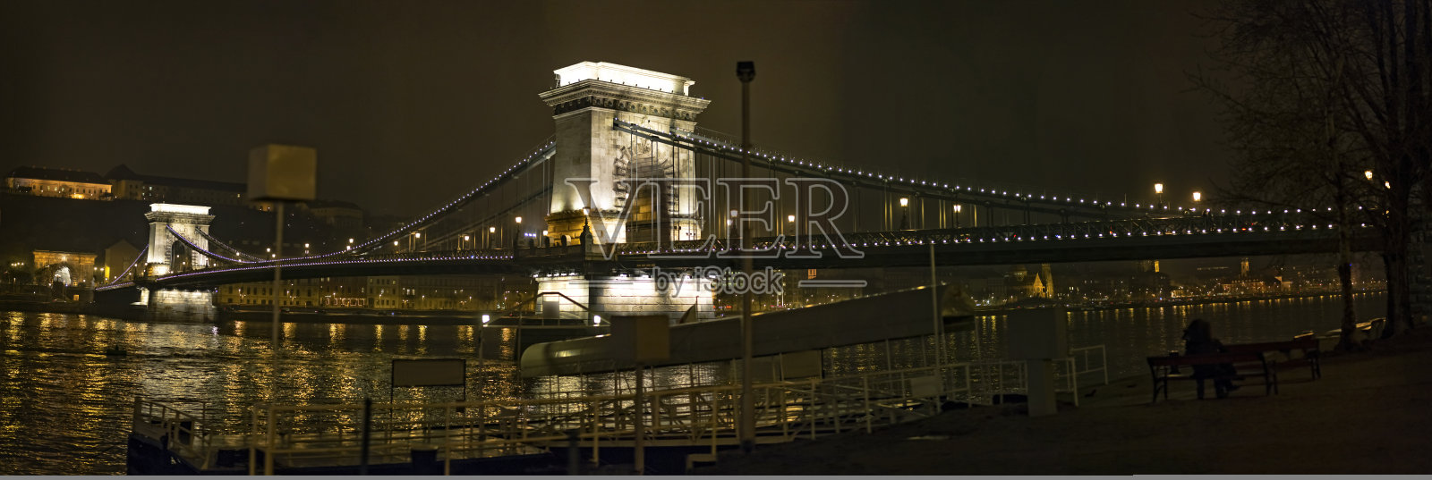 匈牙利布达佩斯的铁链桥全景照片摄影图片