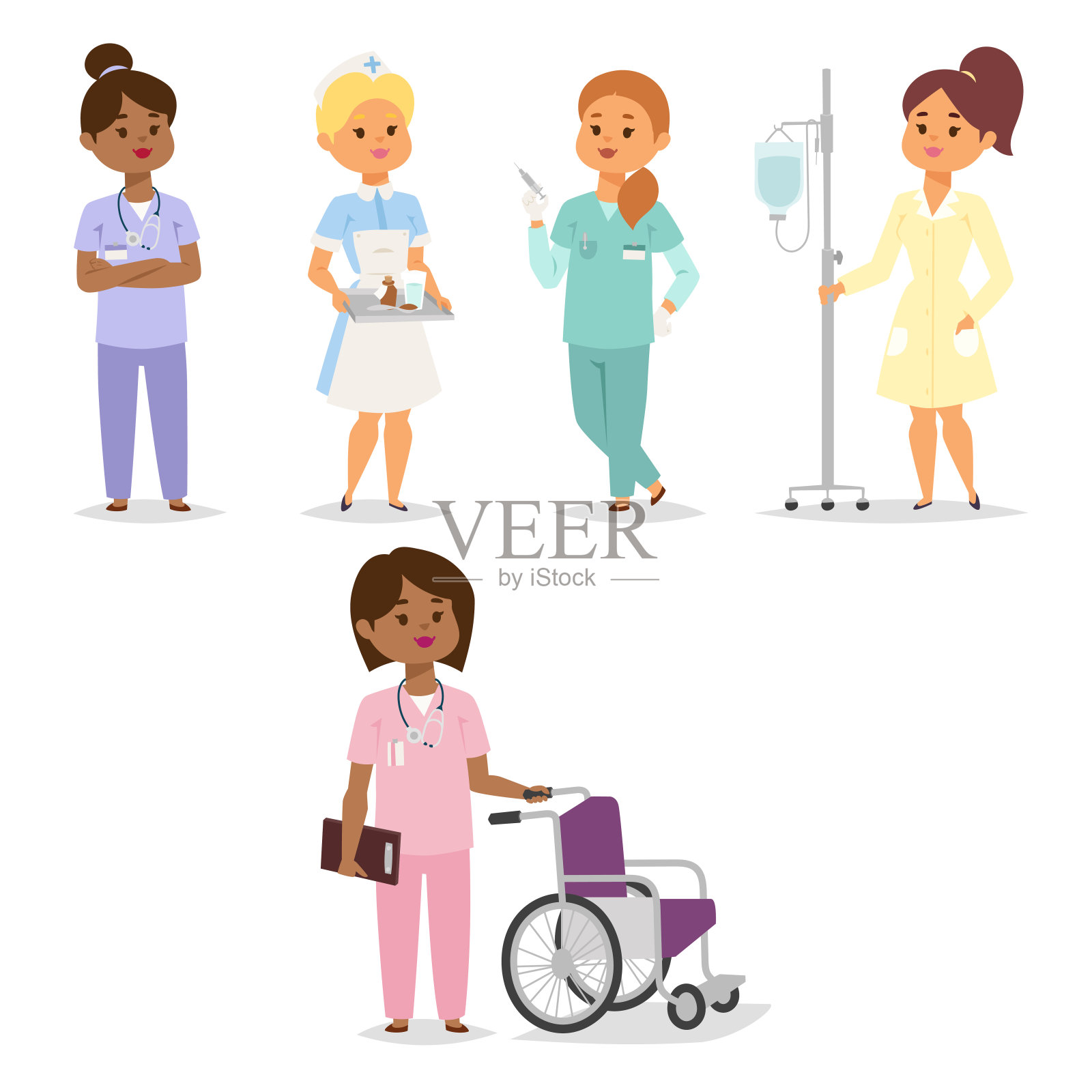 医生护士人物矢量女医务人员平面设计医院团队人员博士插图设计元素图片