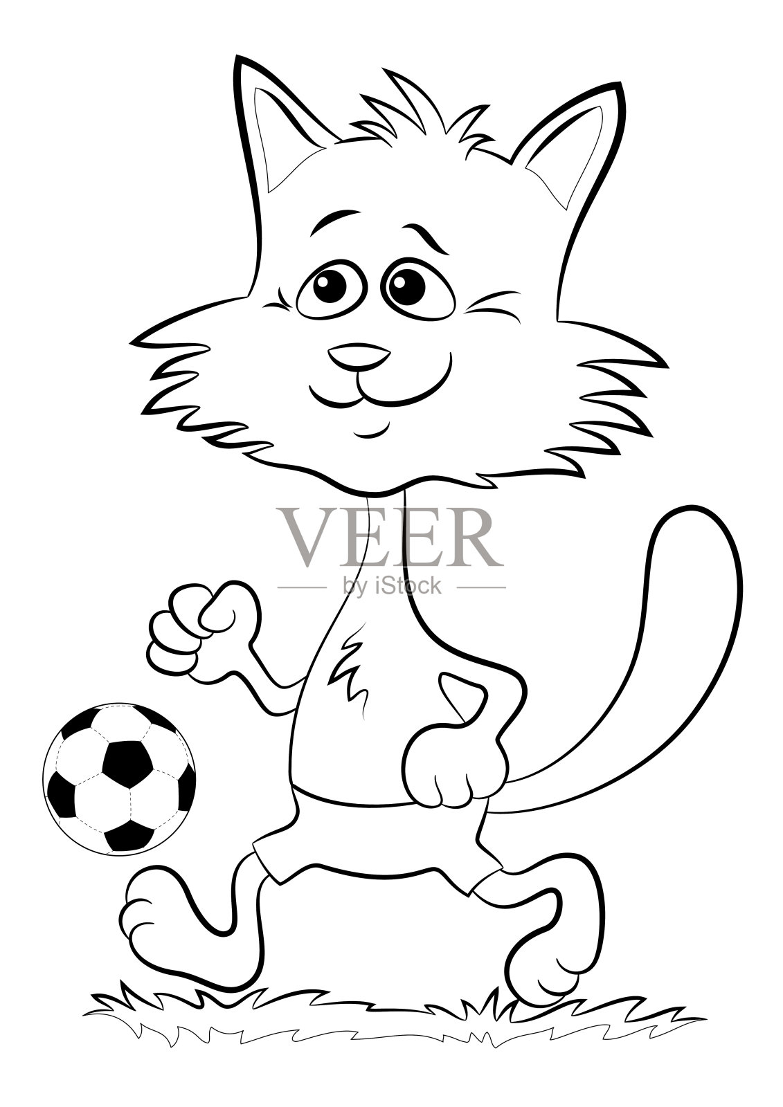 轮廓猫与足球插画图片素材