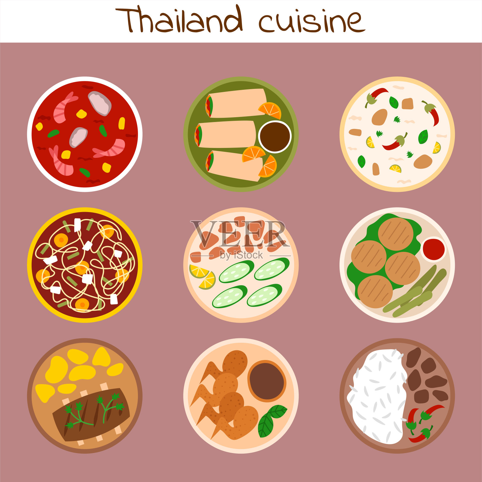 传统泰国菜亚洲菜肴泰国海鲜虾烹饪美味矢量插图插画图片素材