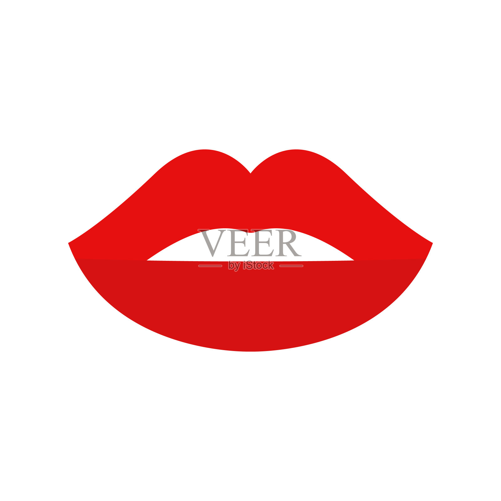 红色的嘴唇图标。简化平面向量。女人，姑娘，淑女，吻女美。口红的爱的象征。插画图片素材